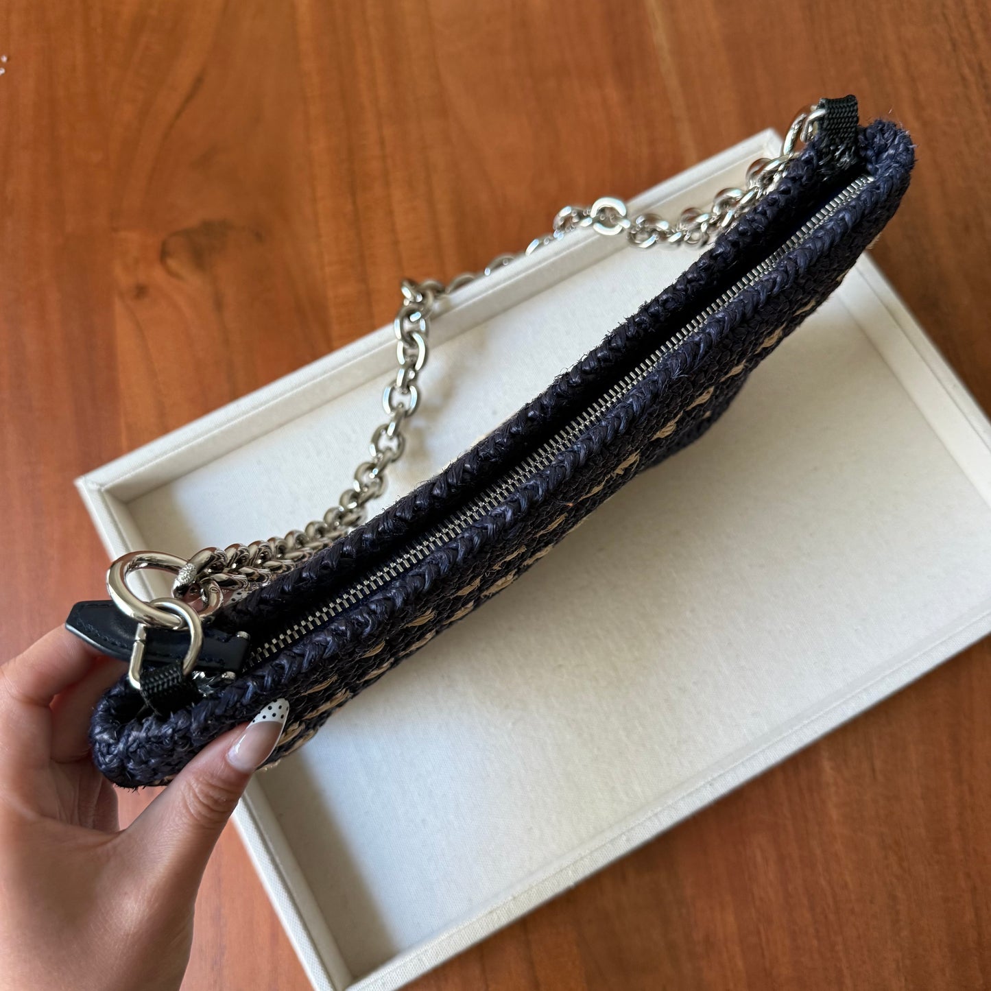 Prada RARE Blue Striped Raffia Shoulder Bag