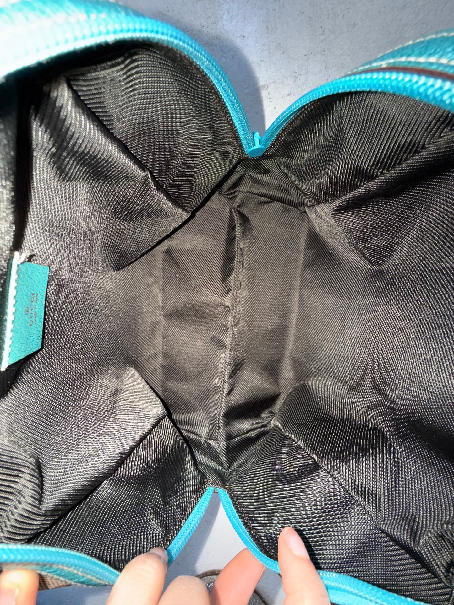 Gucci Monogram Small Teal Leather Top Handle Bag