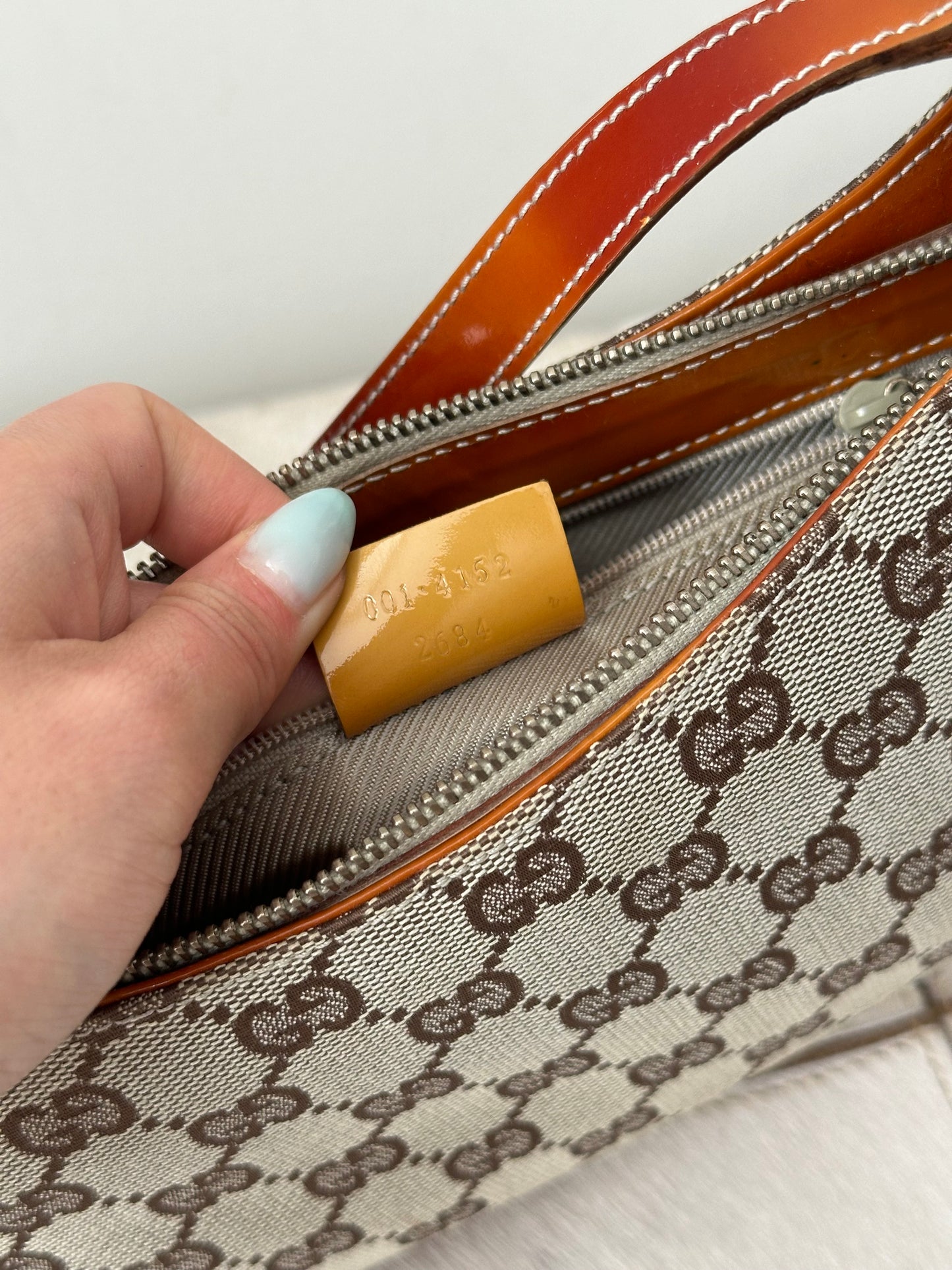 Gucci Brown Monogram Orange Patent Leather Shoulder Bag