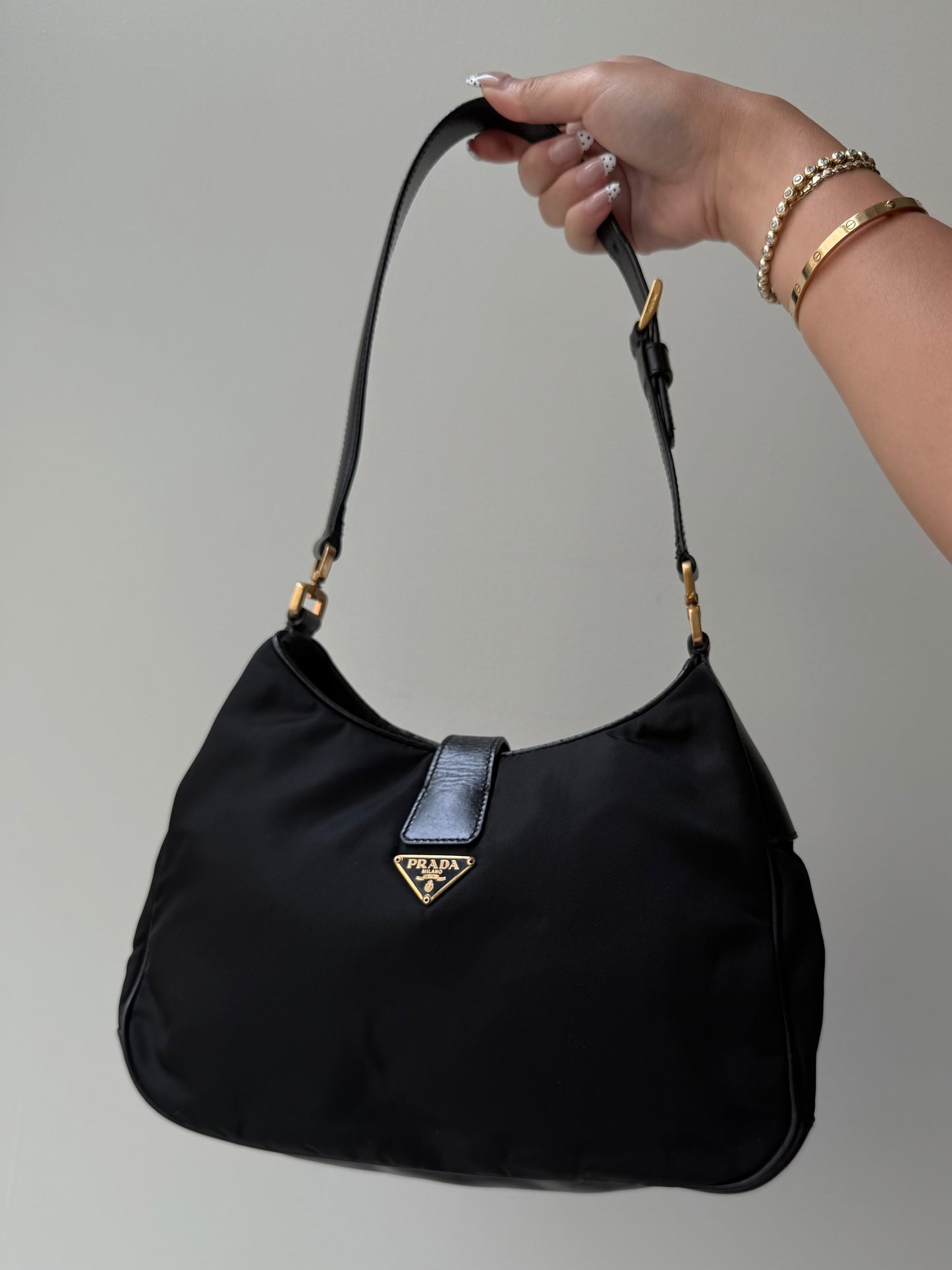 RARE Prada Black Gold Reversible Lock Shoulder Bag