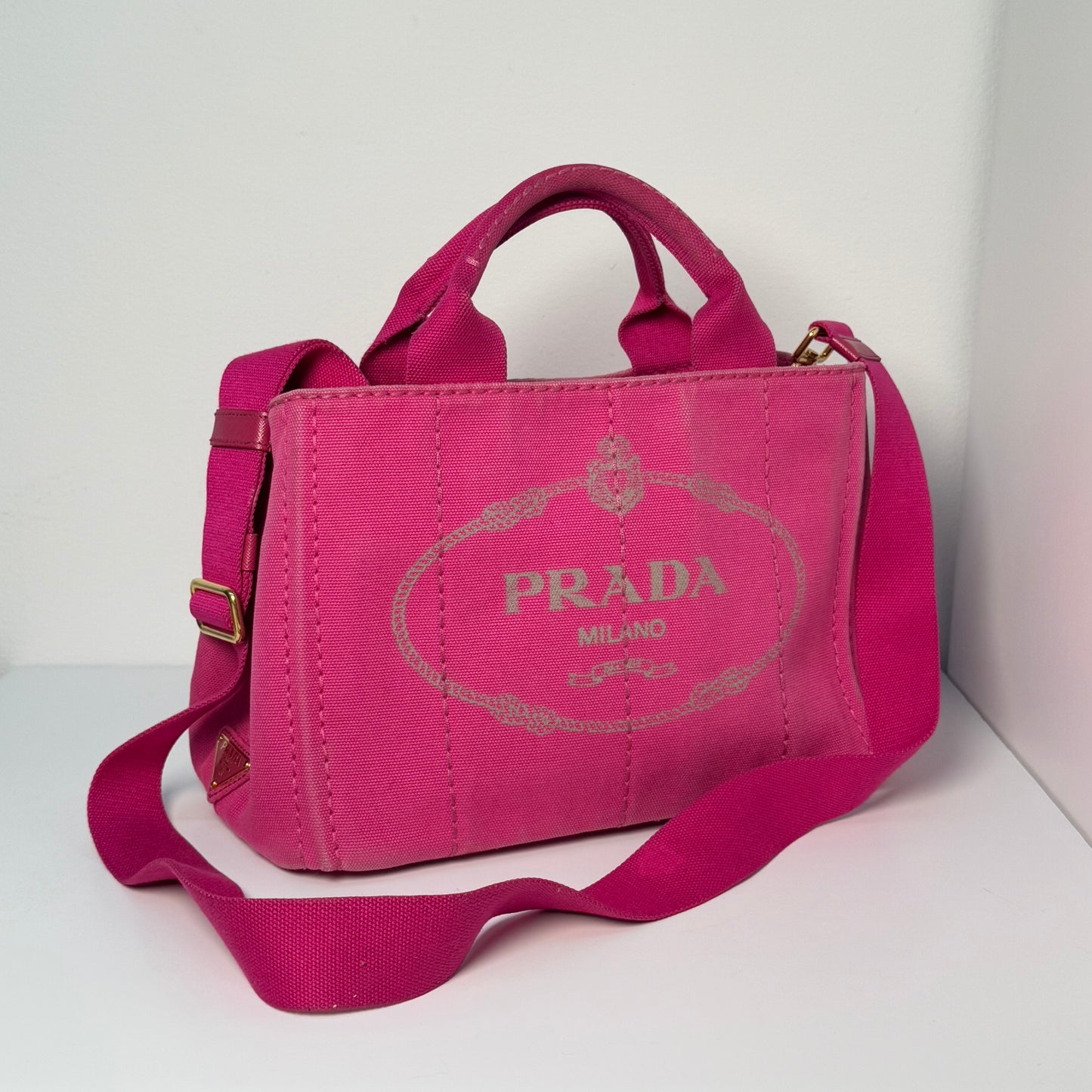 Prada Small Pink Canapa Tote w/ Strap