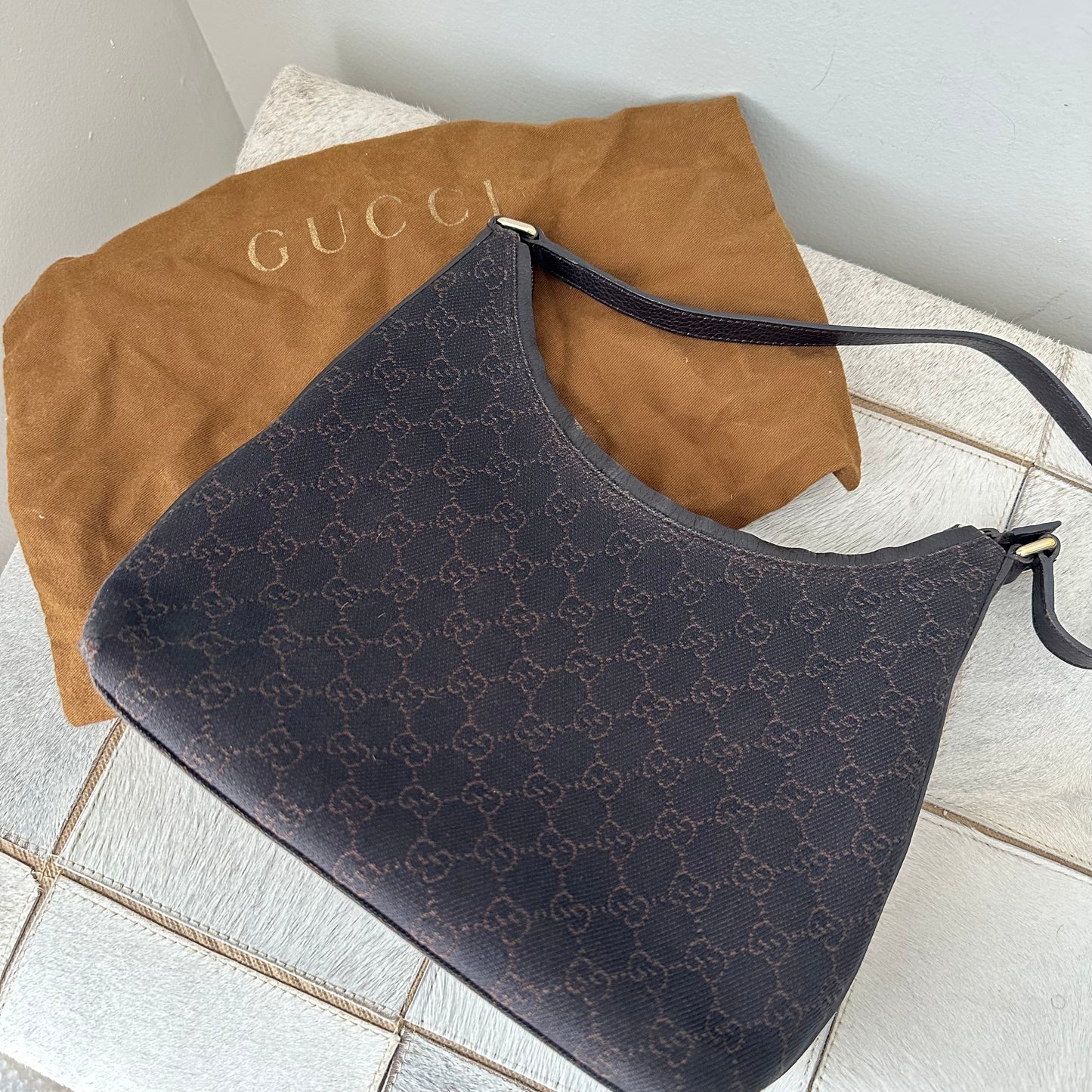 Gucci Brown Monogram Shoulder Bag w/ Dustbag