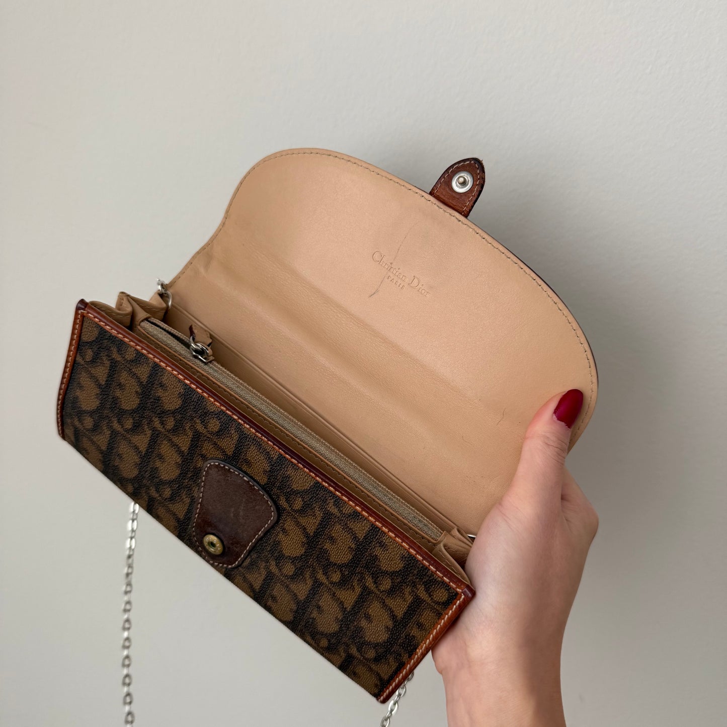 Christian Dior Brown Monogram Romantique Heart Wallet On Chain