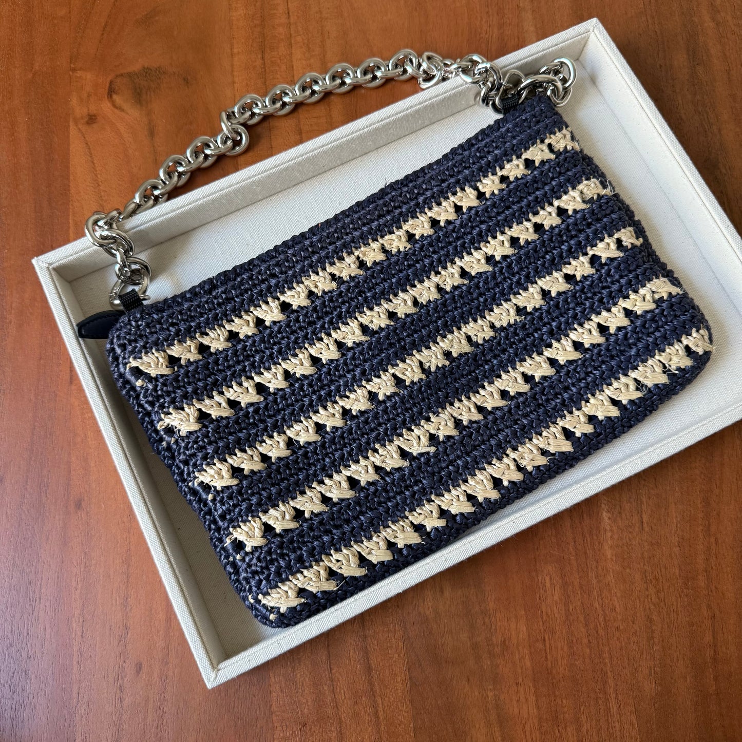 Prada RARE Blue Striped Raffia Shoulder Bag
