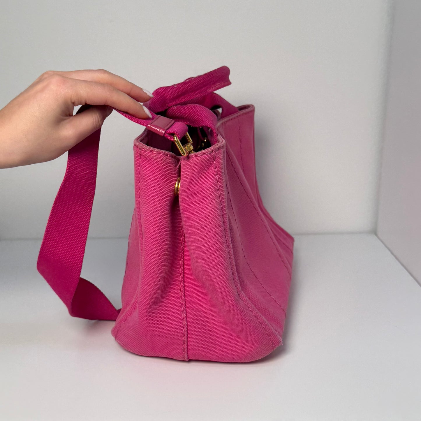 Prada Small Pink Canapa Tote w/ Strap