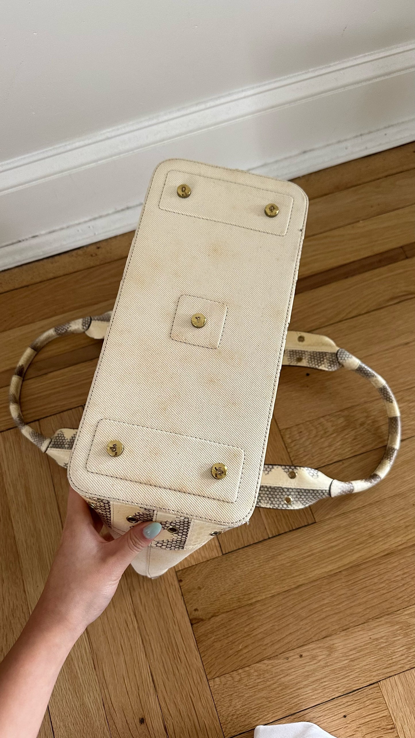 RARE Christian Dior Snakeskin Trim Chic Shoulder Tote Bag w/ Papers