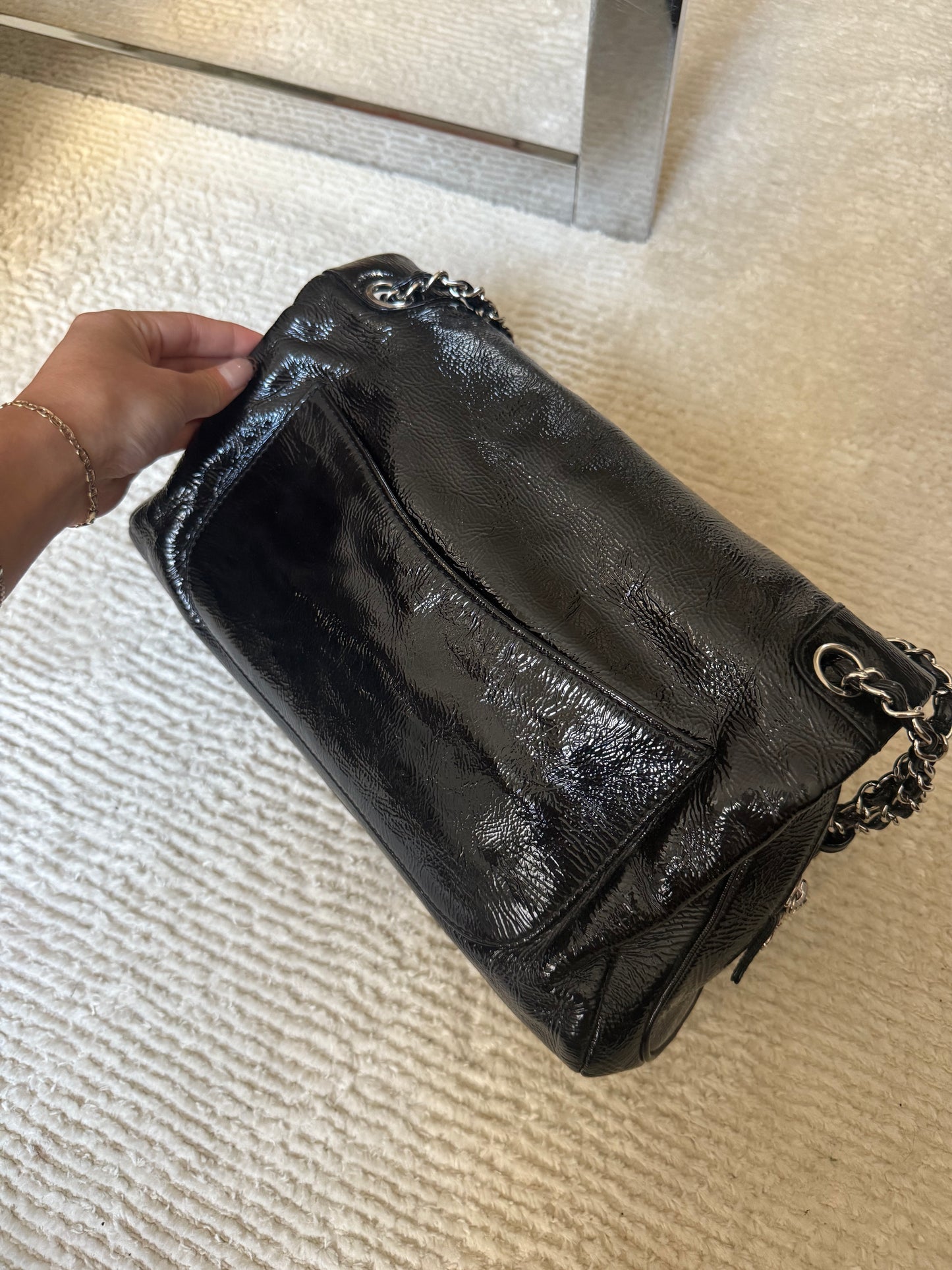 Chanel Black Patent Luxe Ligne Flap Bag