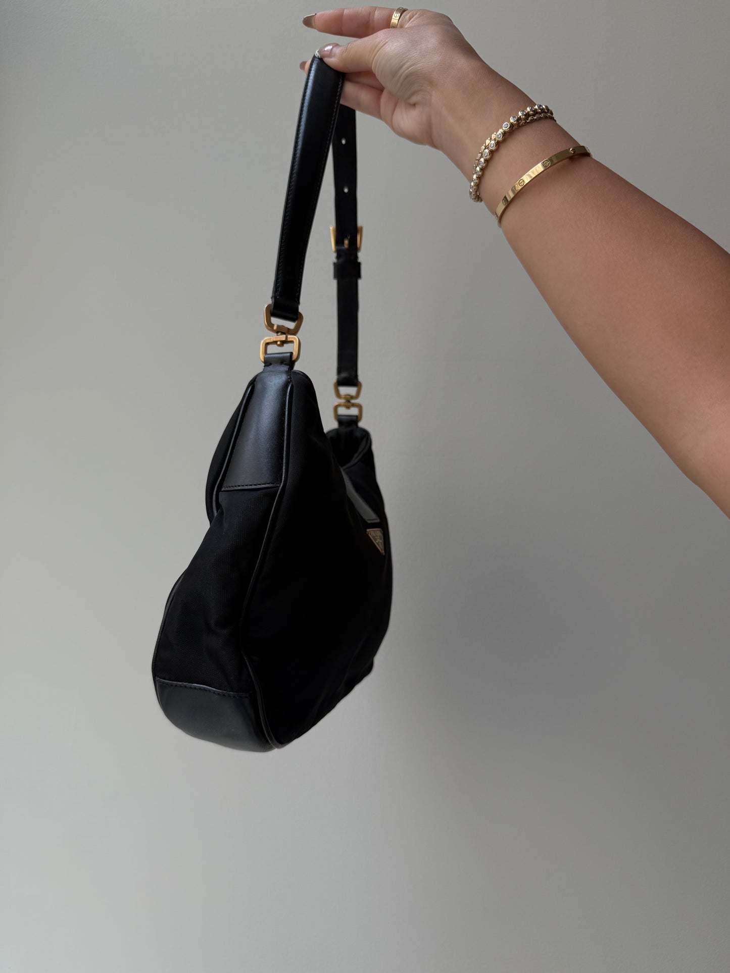 RARE Prada Black Gold Reversible Lock Shoulder Bag