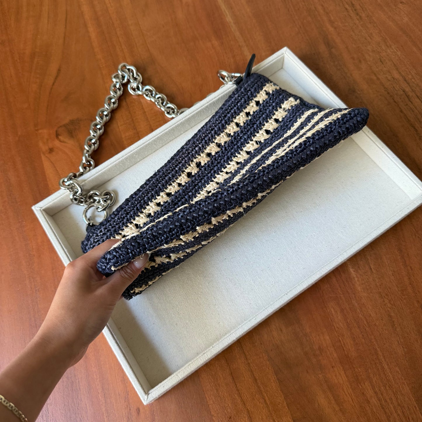 Prada RARE Blue Striped Raffia Shoulder Bag