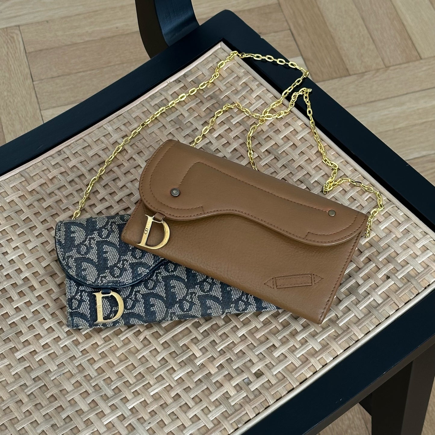 Christian Dior Saddle Navy Monogram Wallet On Chain