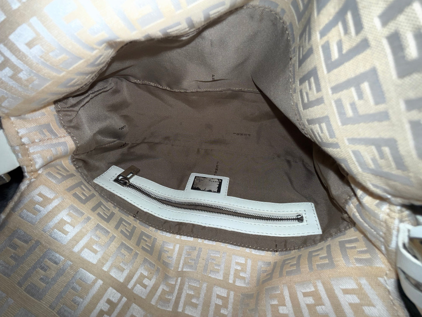 Fendi White Zucchino Double Flap Baguette Bag