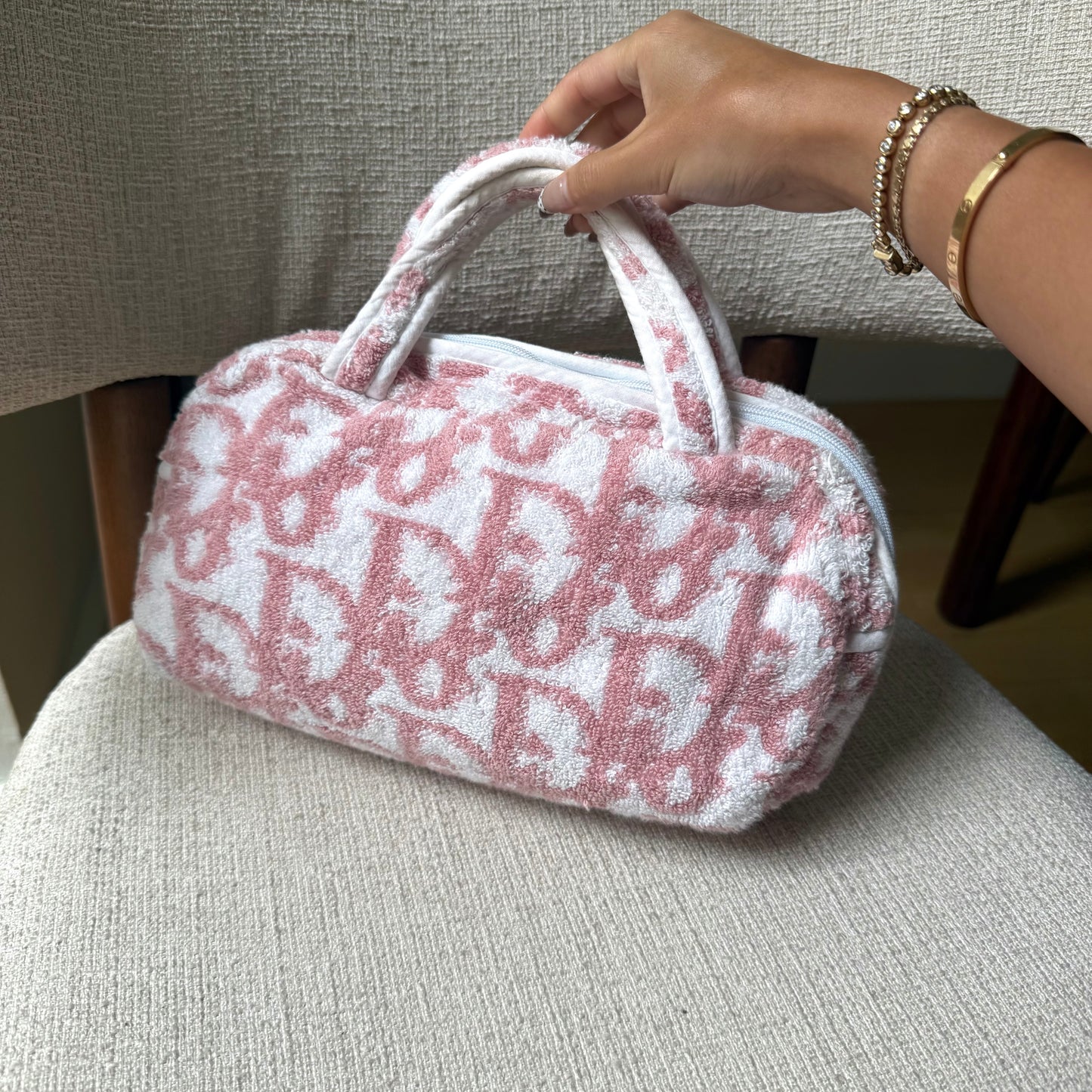 Christian Dior Pink Monogram Terry Cloth Bag