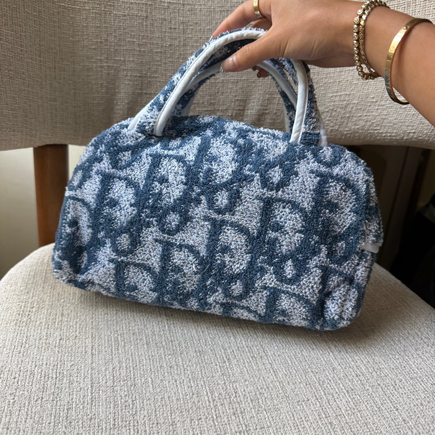 Dior Blue Monogram Terry Cloth Top Handle Bag