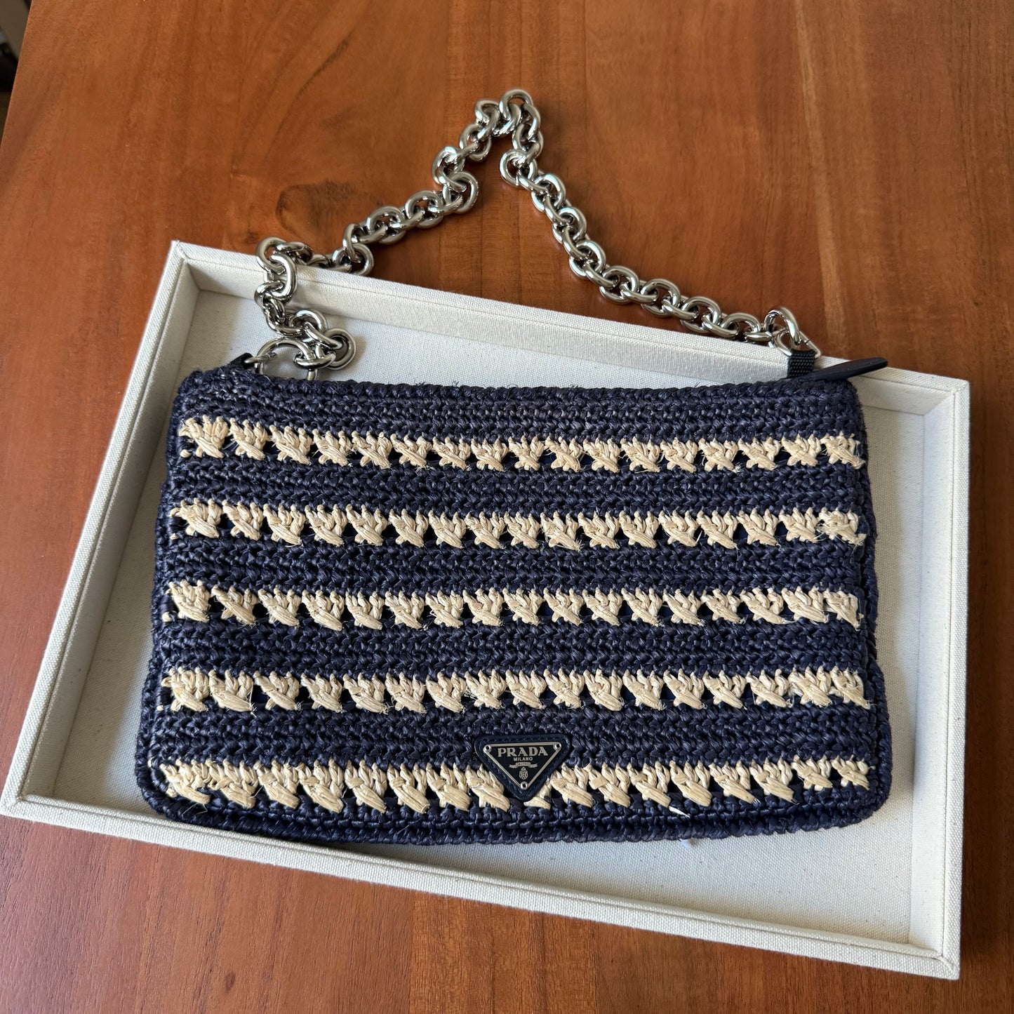 Prada RARE Blue Striped Raffia Shoulder Bag