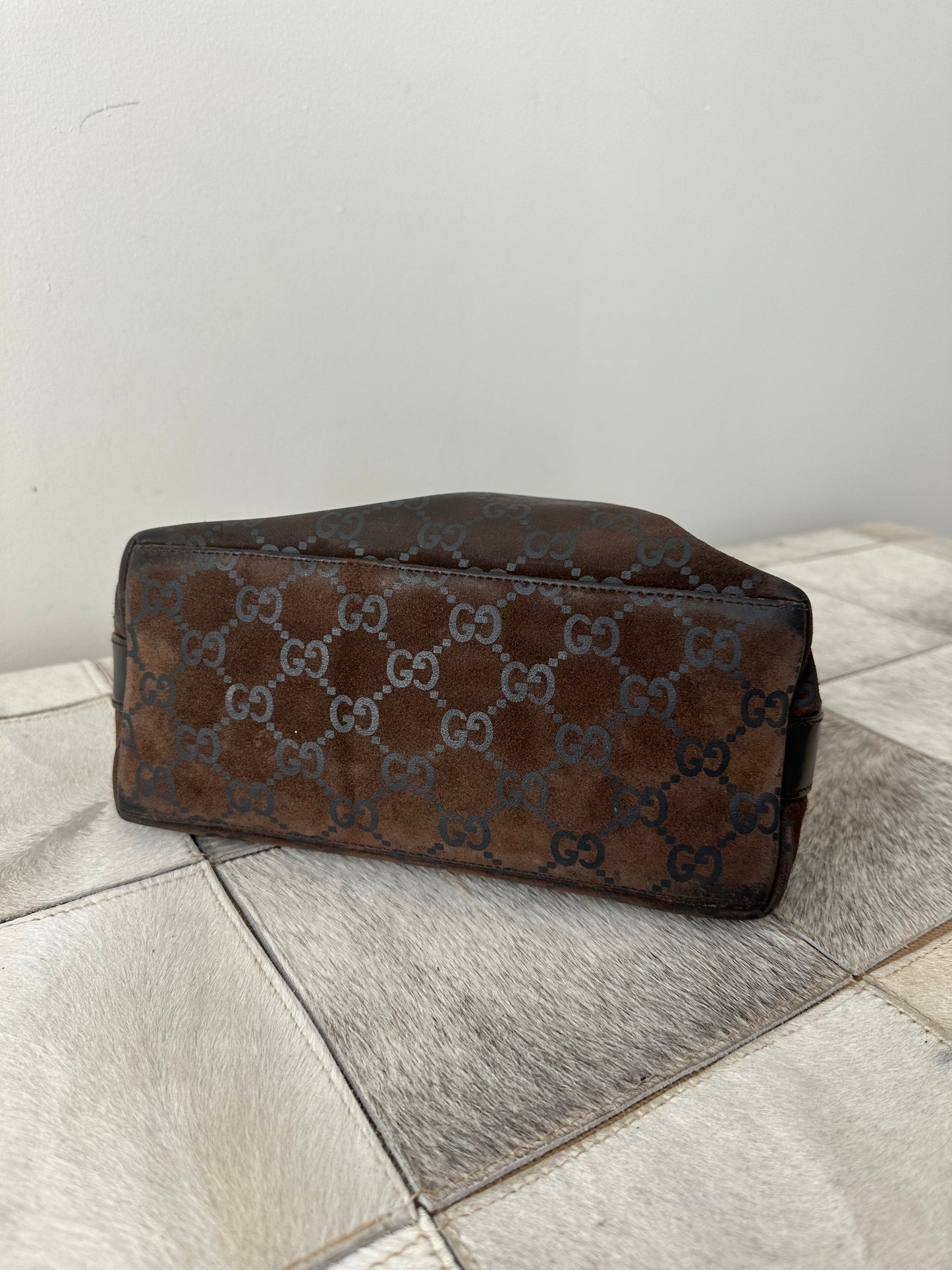 Gucci Brown Suede Monogram Shoulder Bag