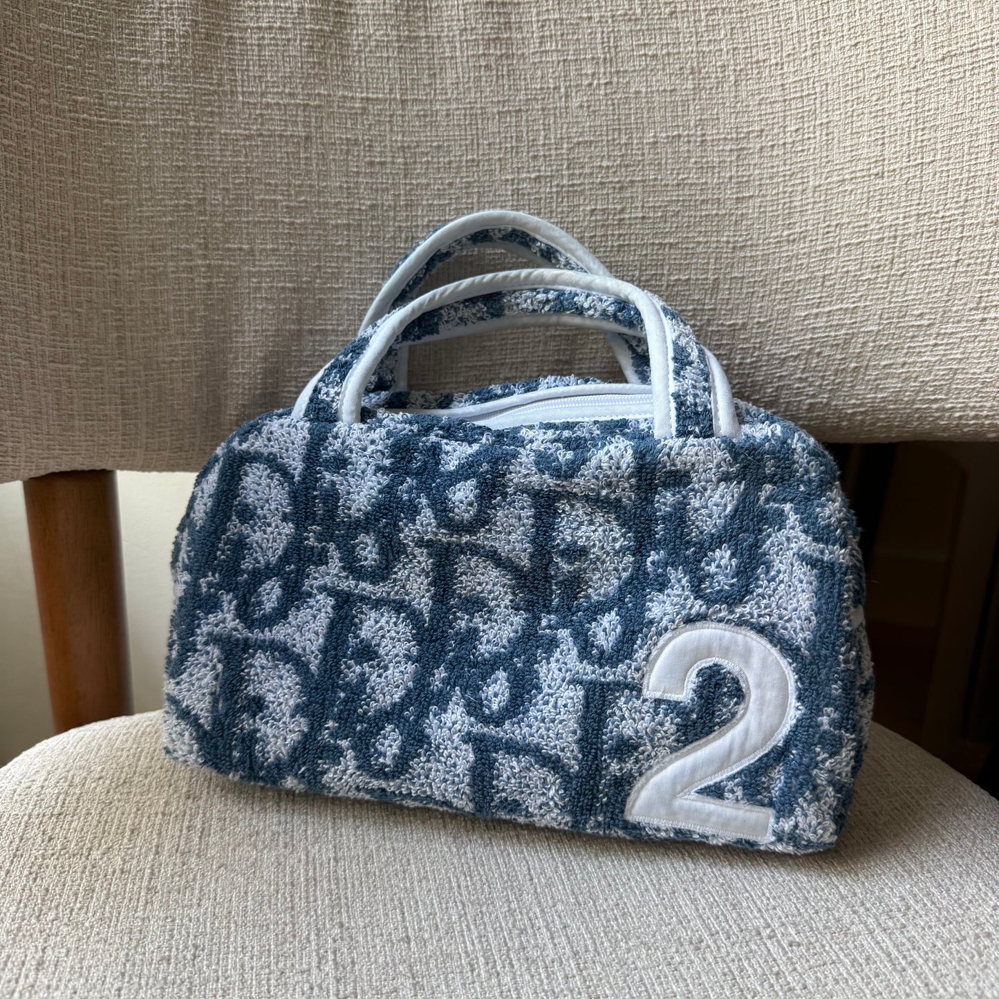 Dior Blue Monogram Terry Cloth Top Handle Bag