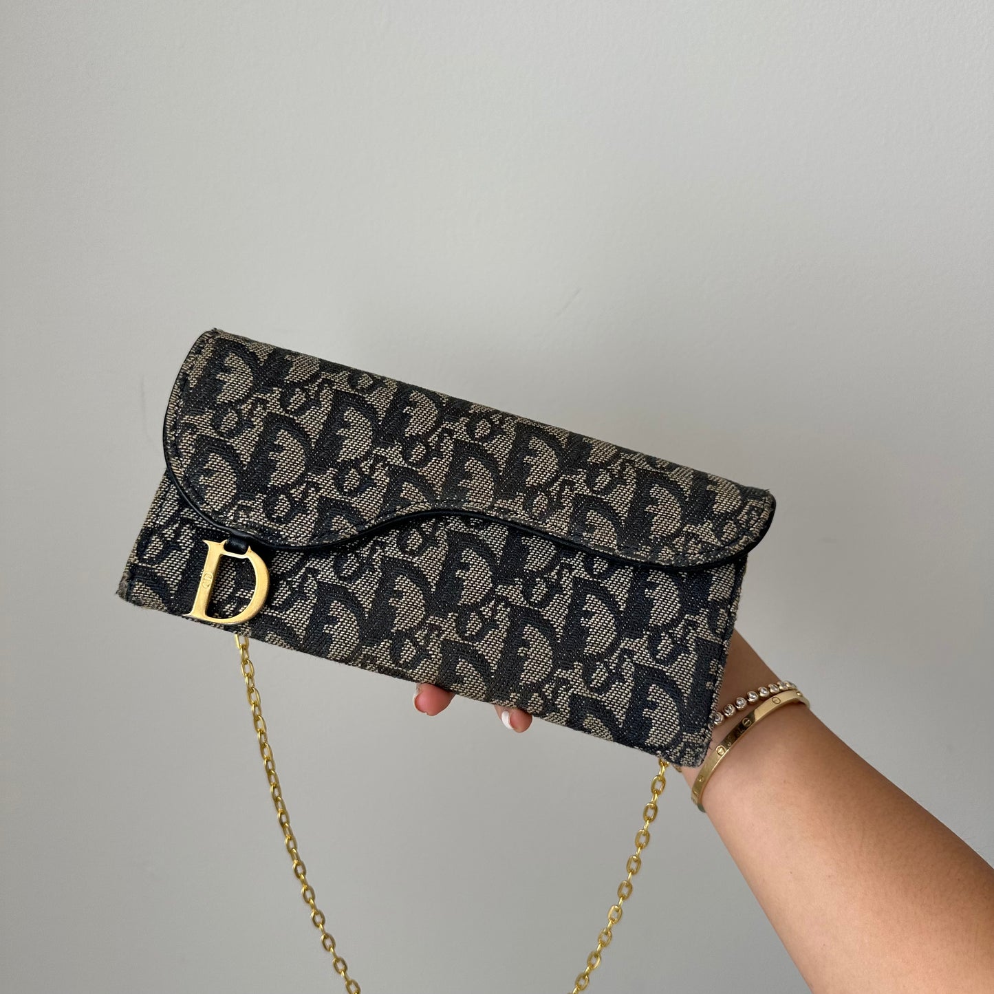Christian Dior Saddle Navy Monogram Wallet On Chain