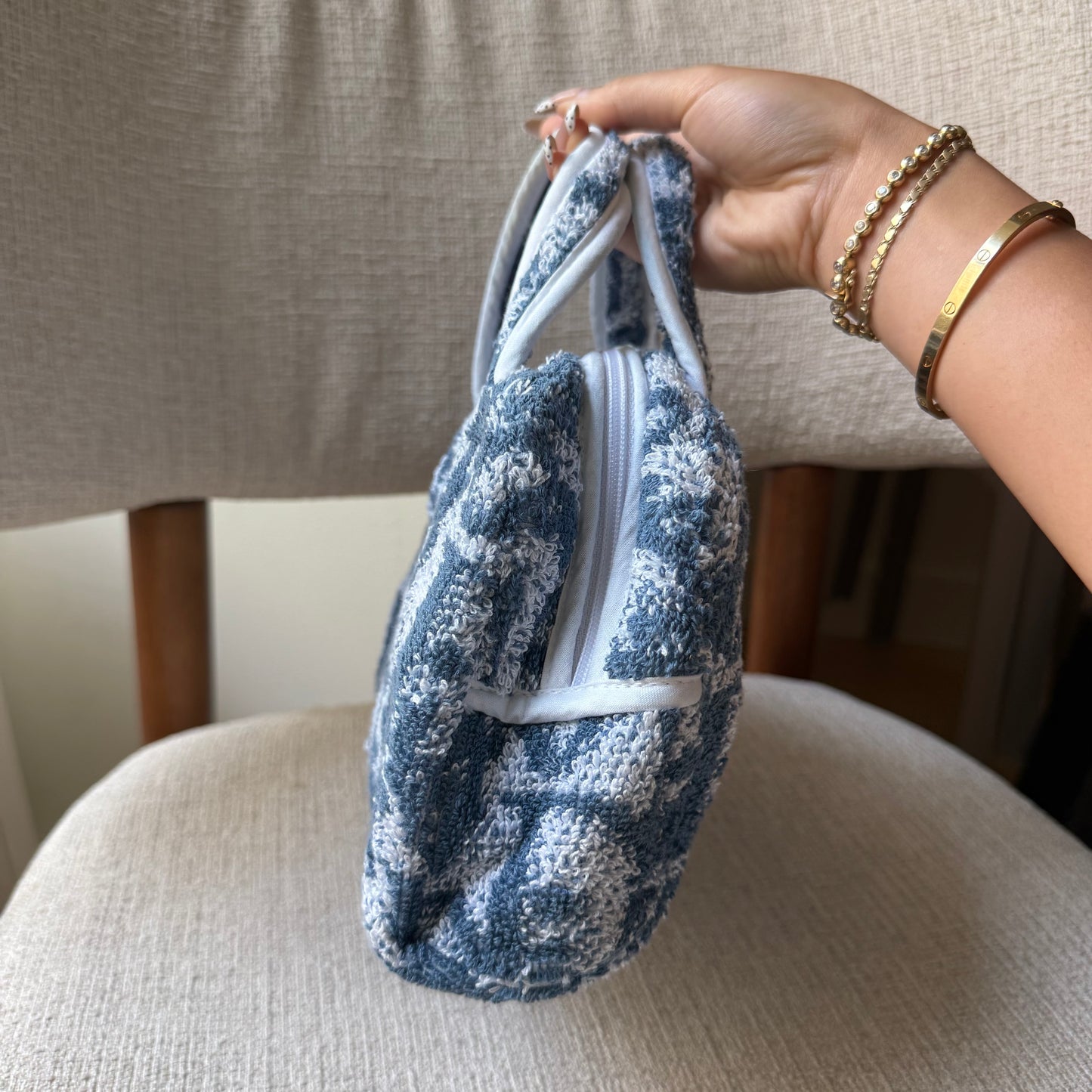 Dior Blue Monogram Terry Cloth Top Handle Bag