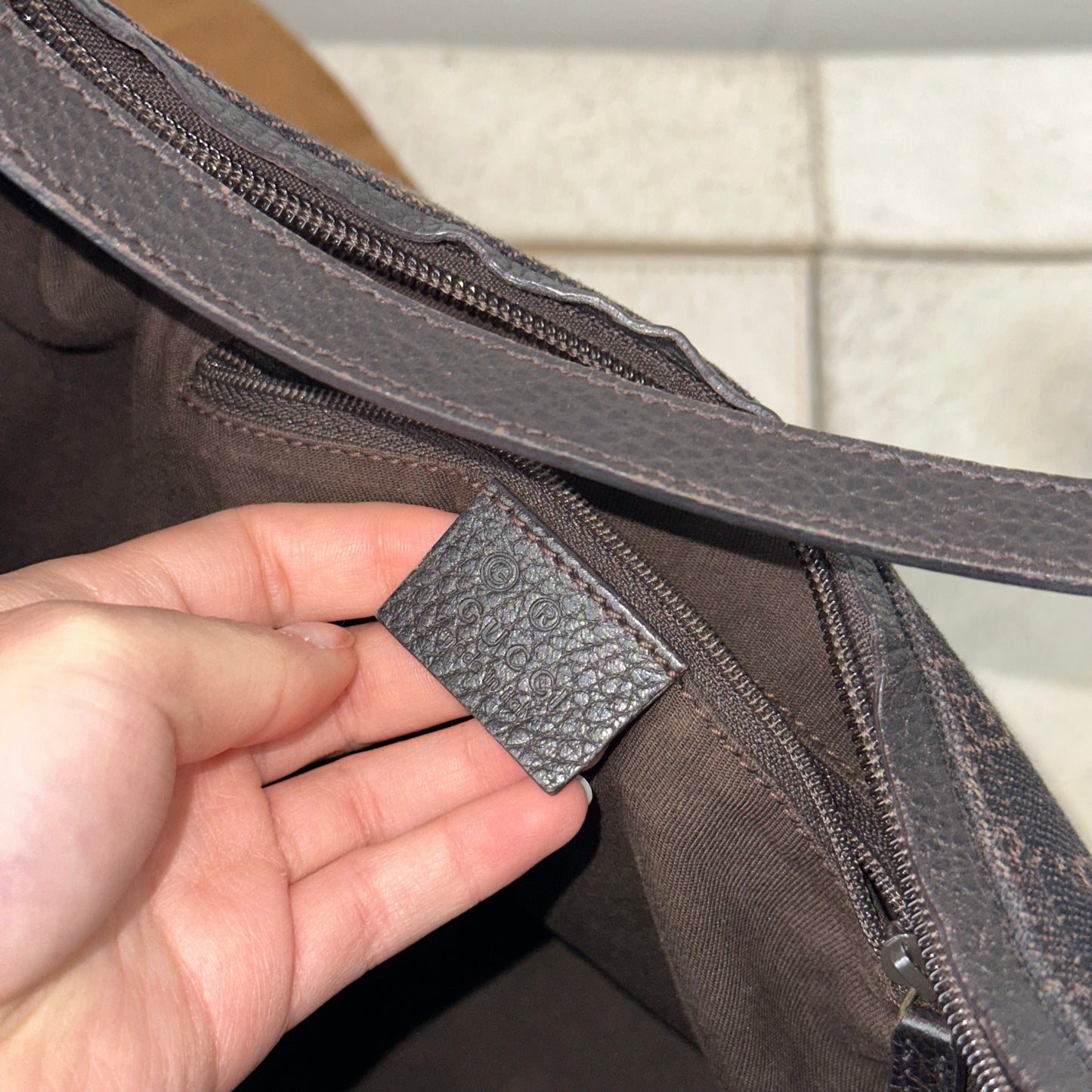 Gucci Brown Monogram Shoulder Bag w/ Dustbag