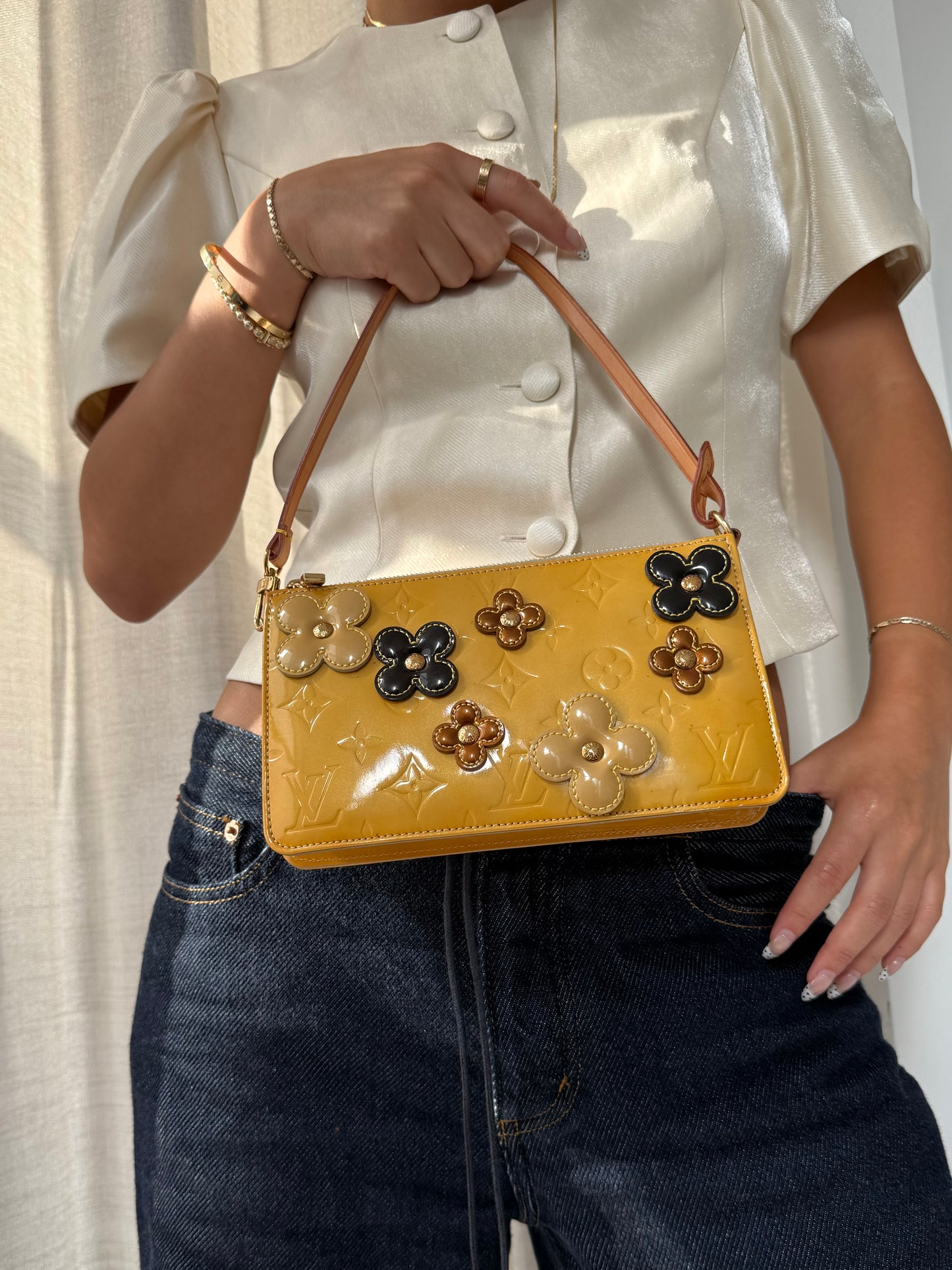 Louis Vuitton Yellow Lexington Flower Fleur Vernis Pochette w/ Dustbag