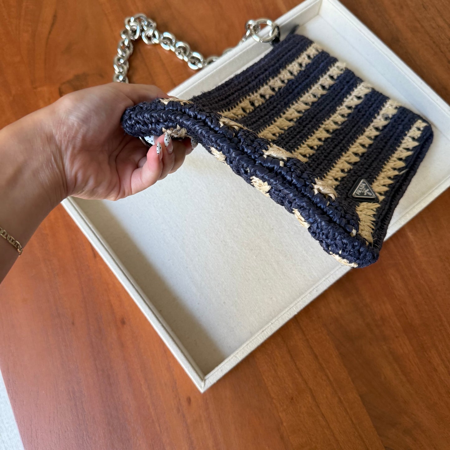 Prada RARE Blue Striped Raffia Shoulder Bag