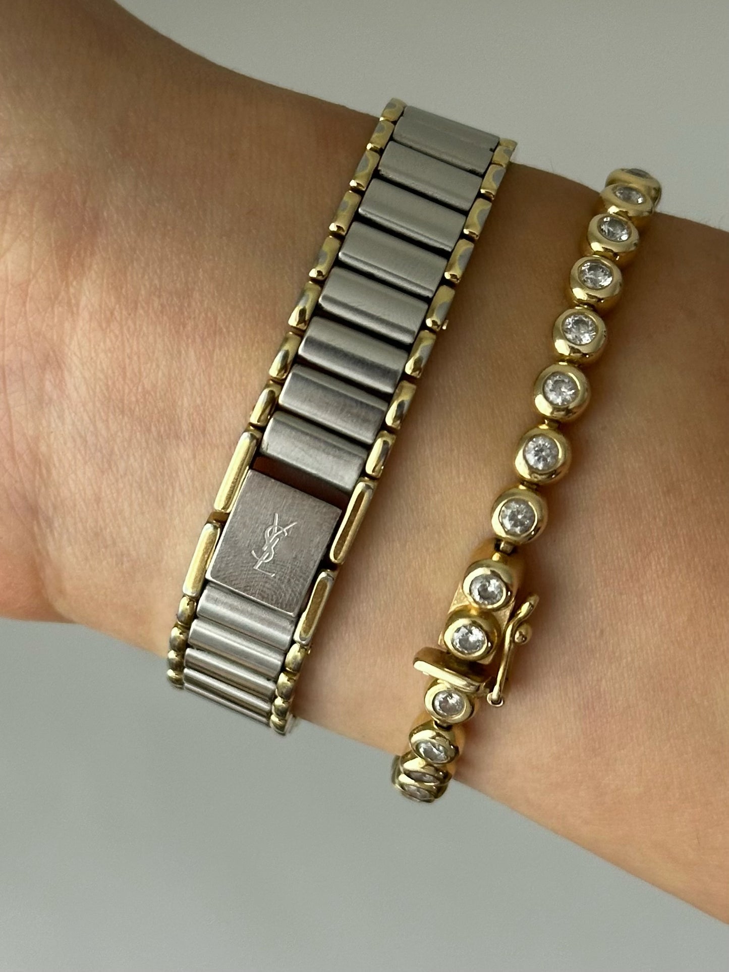 RARE YSL Gold Striped Two Tone Watch