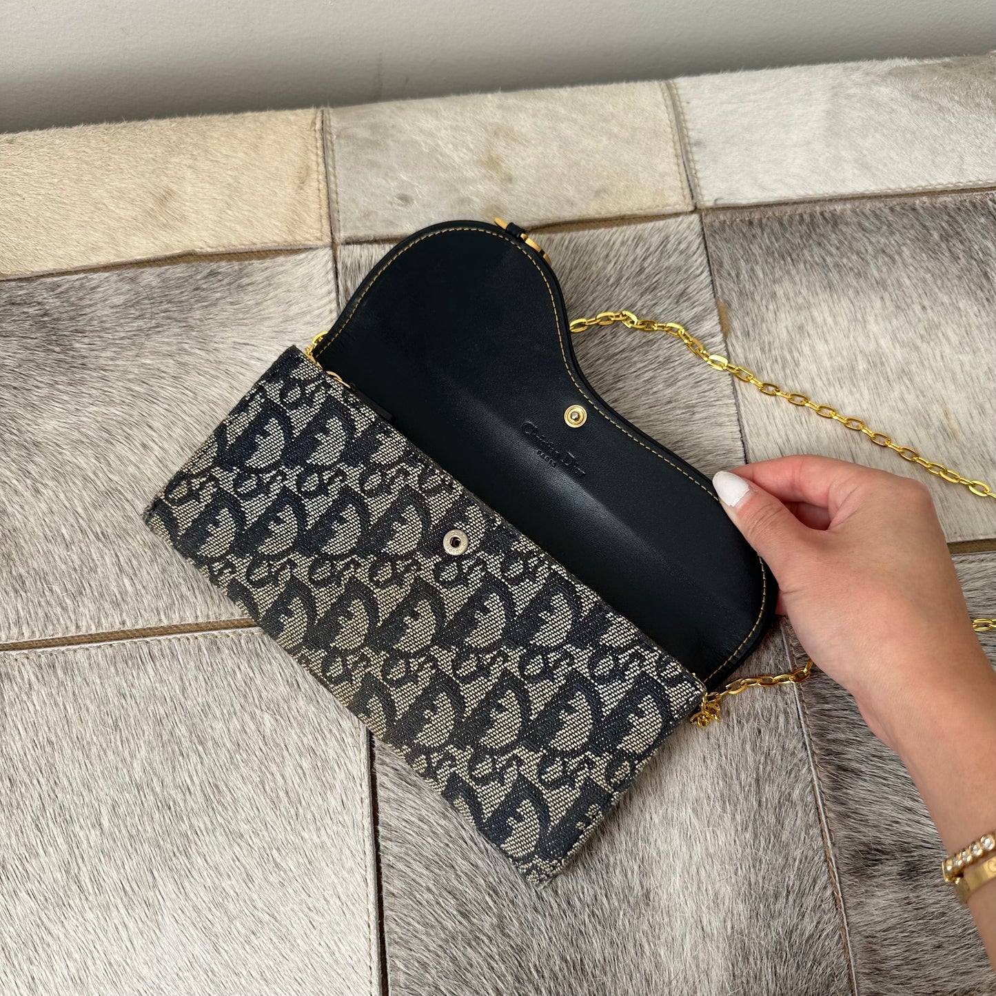 Christian Dior Saddle Navy Monogram Wallet On Chain