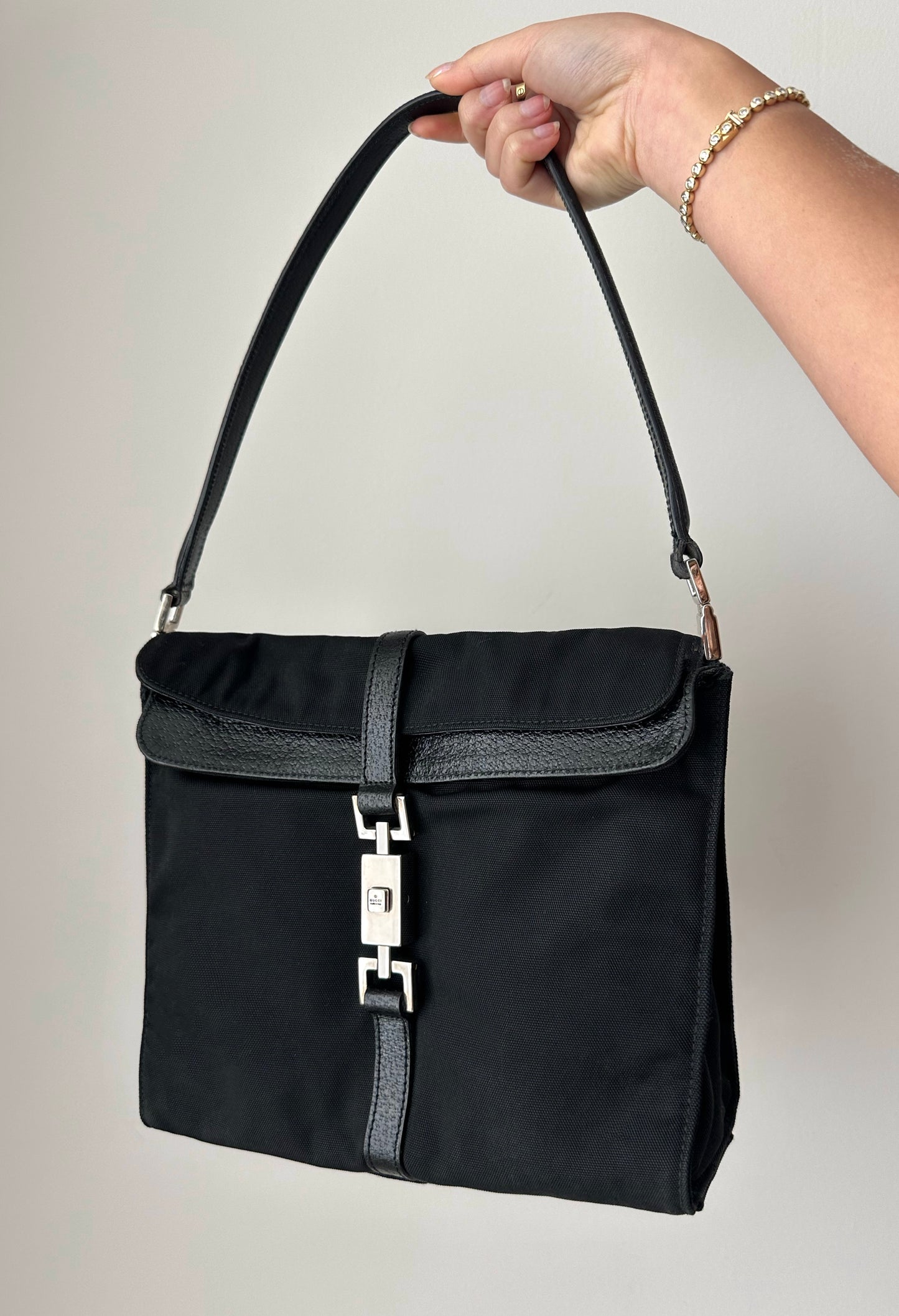 Gucci Black Nylon Jackie Flap Bag