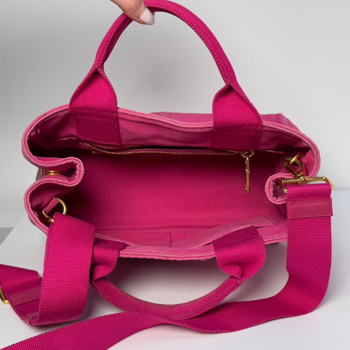 Prada Small Pink Canapa Tote w/ Strap