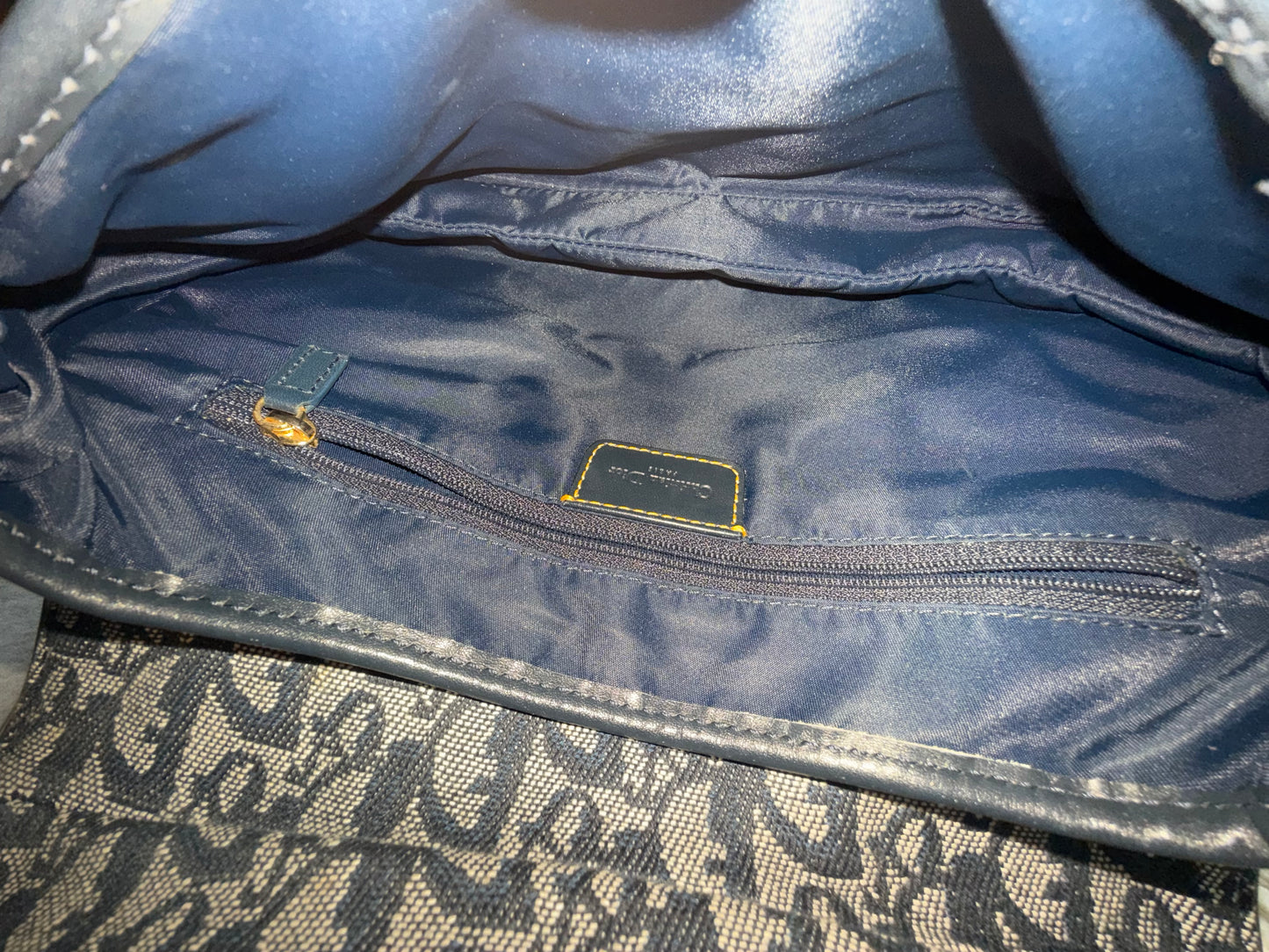 Christian Dior Navy Monogram Gold Double Saddle Shoulder Bag