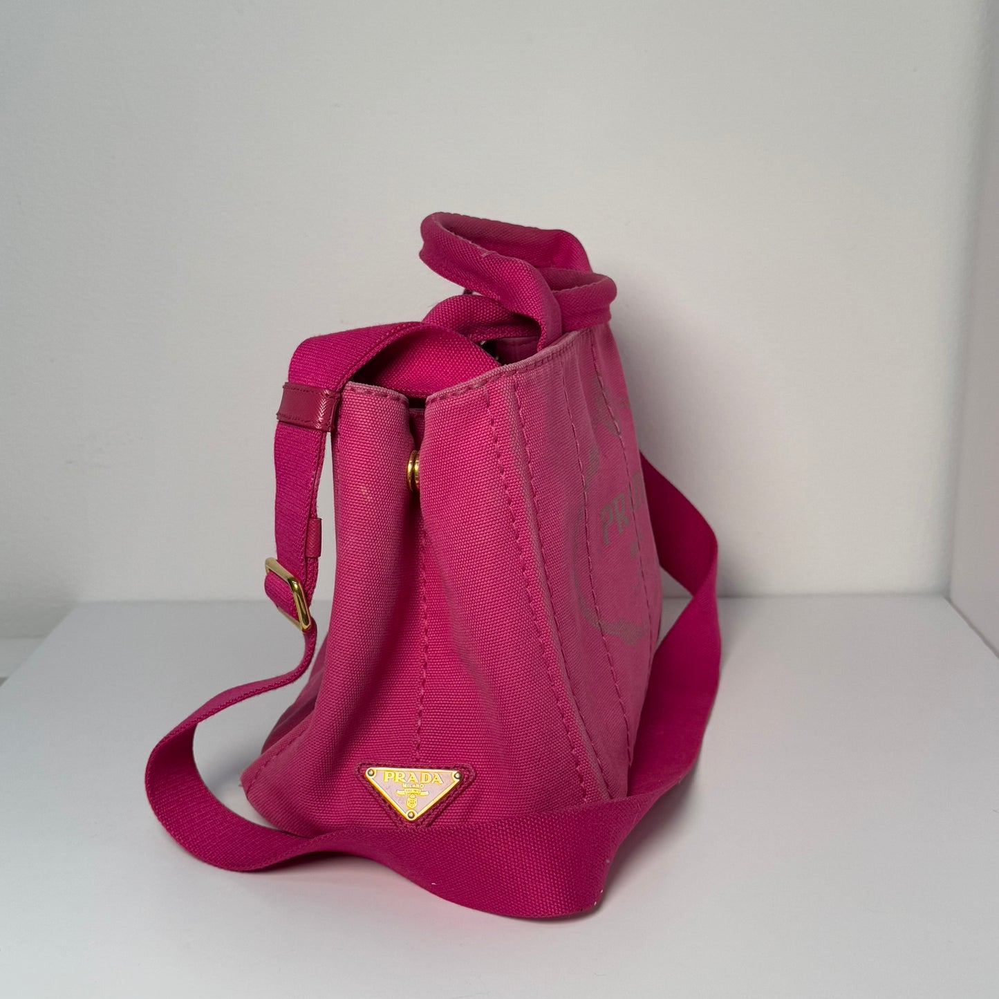 Prada Small Pink Canapa Tote w/ Strap