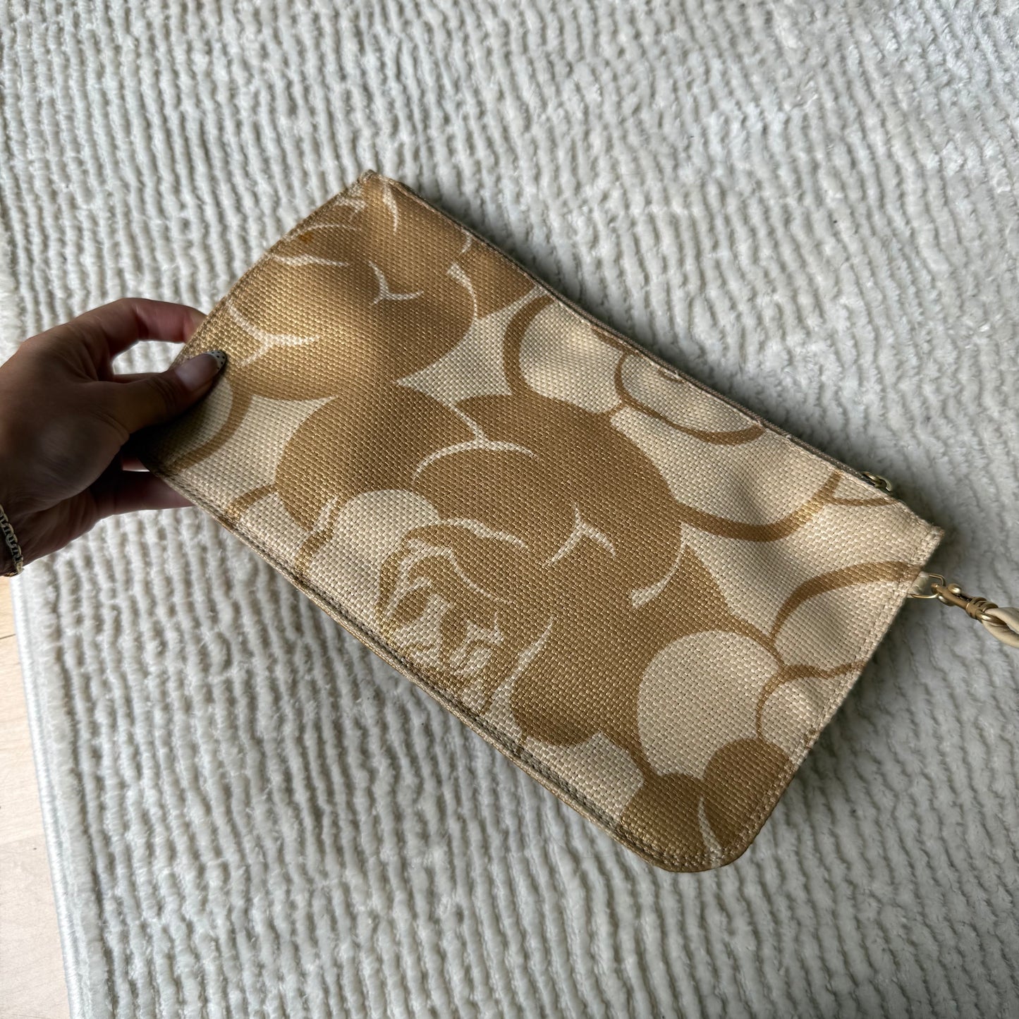 Chanel 2008 Gold Camellia Raffia Tote w/ Zip Pouch & Phone Pouch