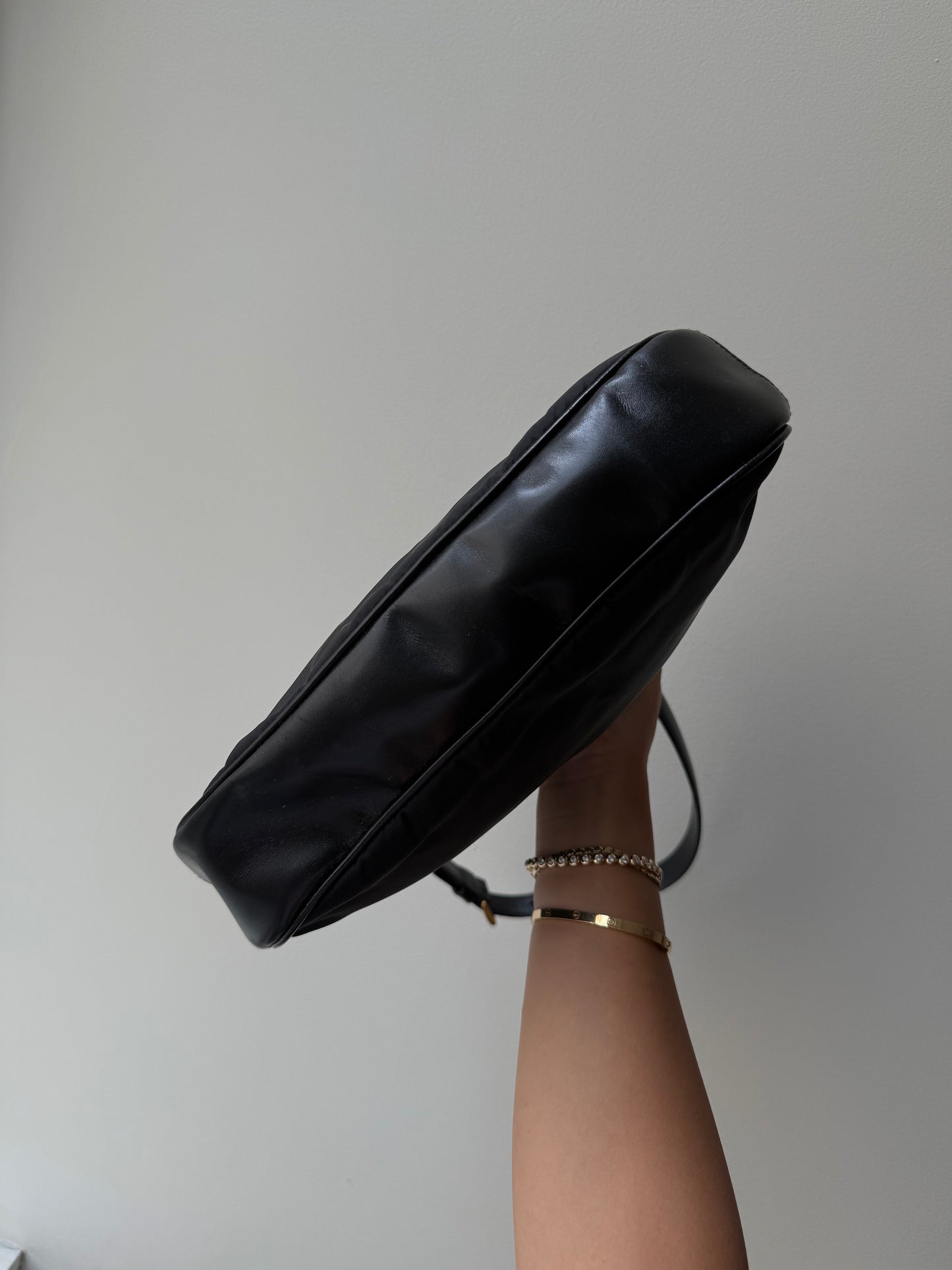 RARE Prada Black Gold Reversible Lock Shoulder Bag