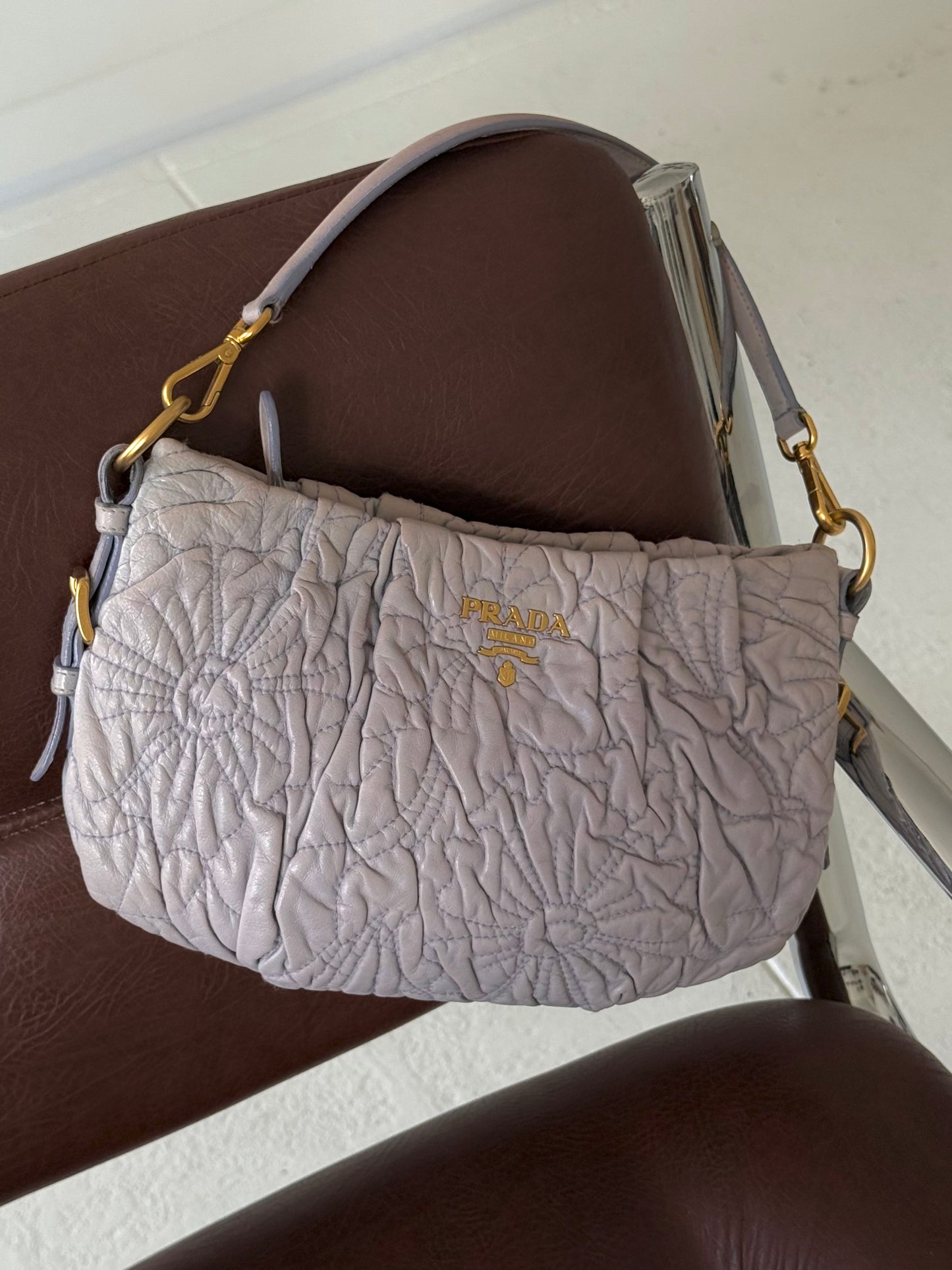 RARE Prada Floral Embroidered Leather Shoulder Bag