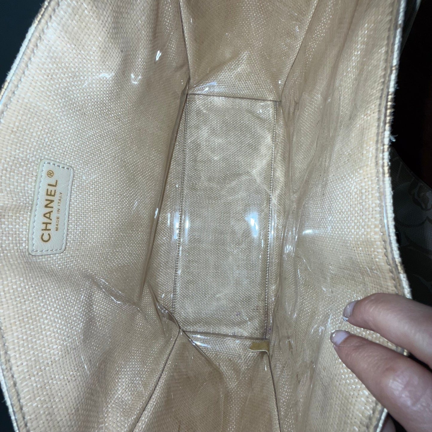 Chanel 2008 Gold Camellia Raffia Tote w/ Zip Pouch & Phone Pouch