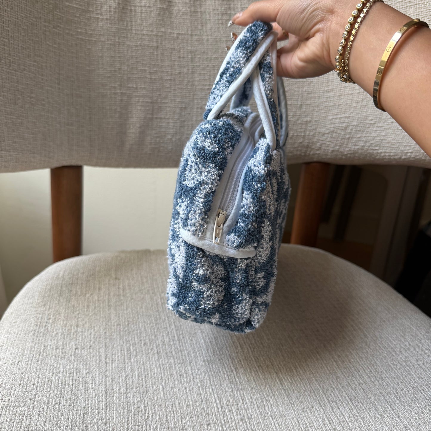 Dior Blue Monogram Terry Cloth Top Handle Bag