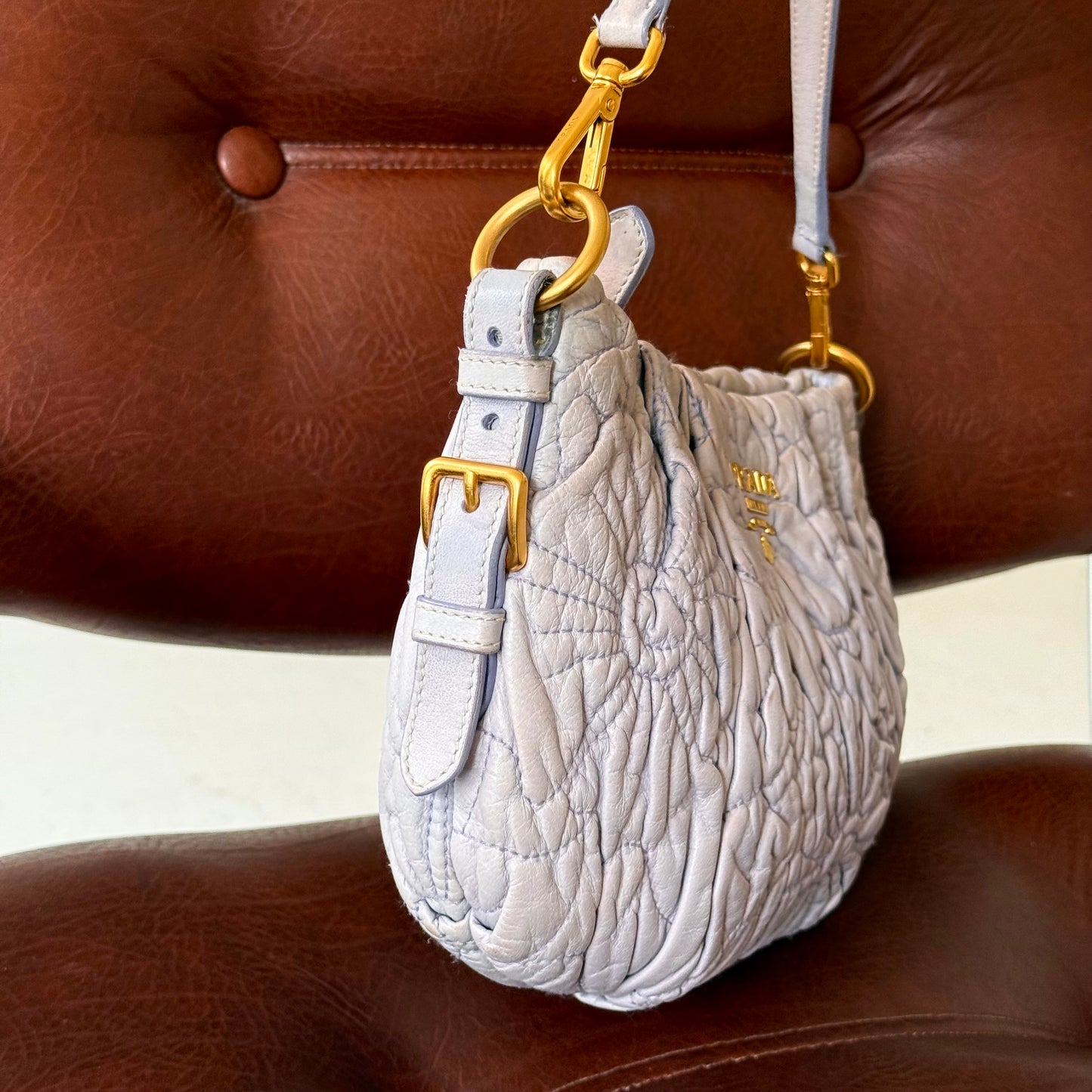 RARE Prada Floral Embroidered Leather Shoulder Bag