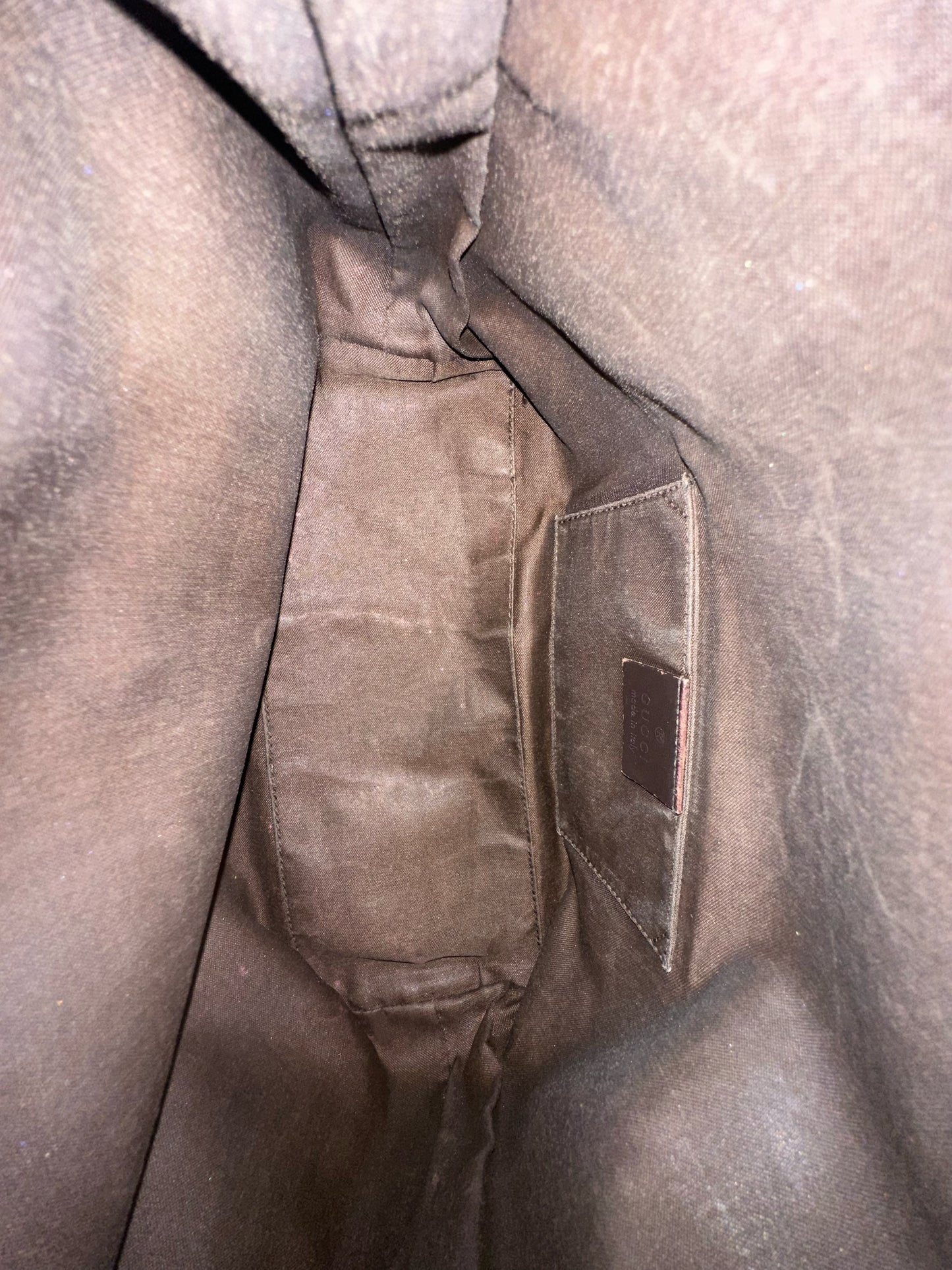 Gucci Brown Suede Monogram Shoulder Bag