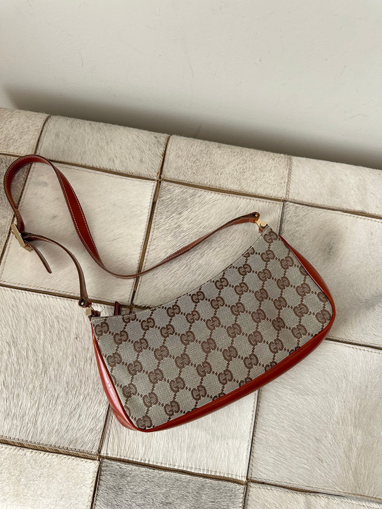 Gucci Brown Monogram Orange Patent Leather Shoulder Bag