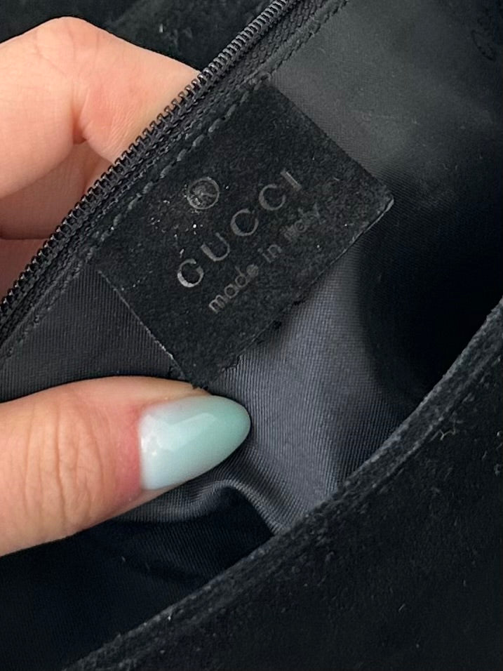 Gucci Black Suede Bamboo Handle Bag