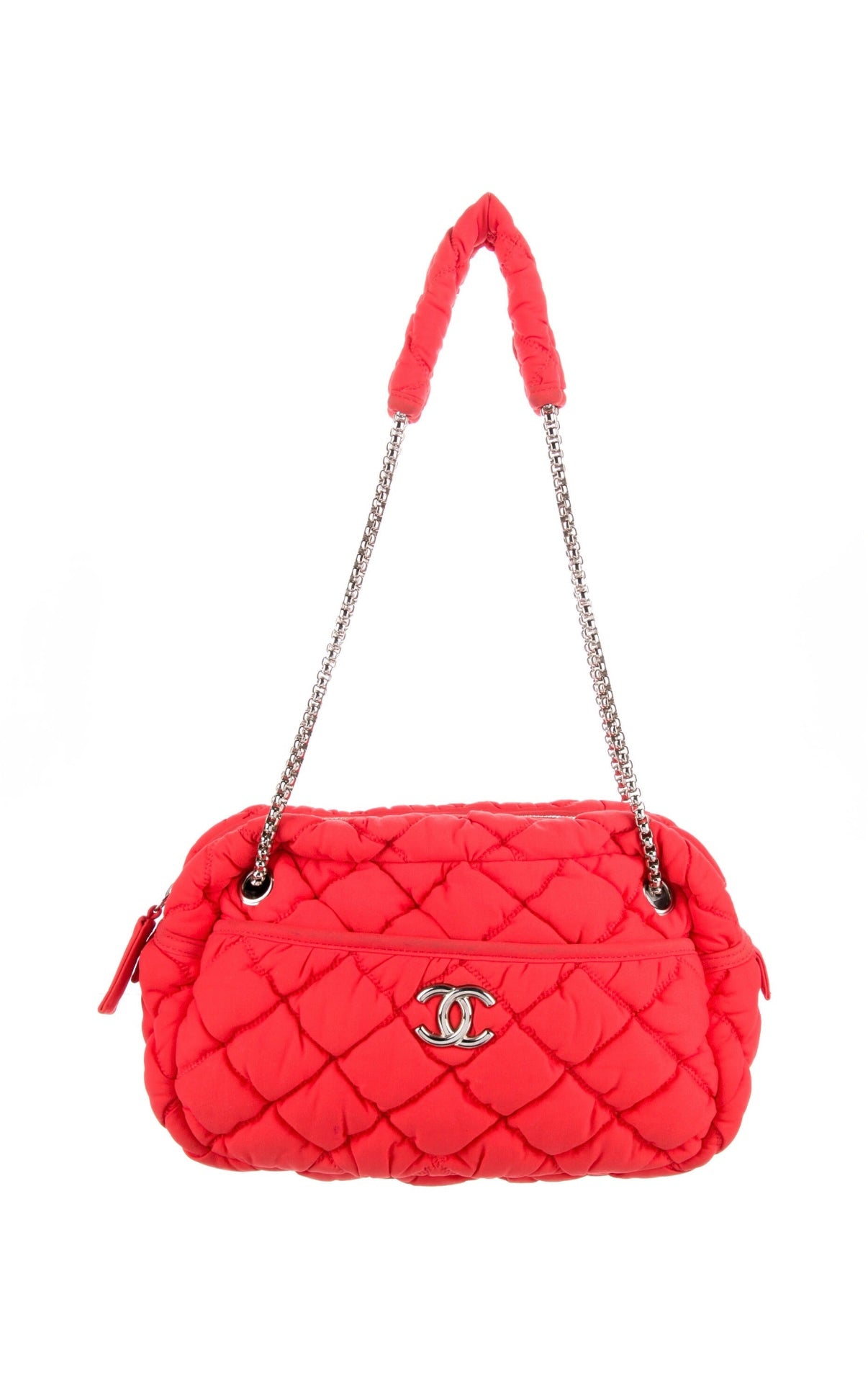 Chanel Orange Nylon Bubble Quilted Shoulder Bag