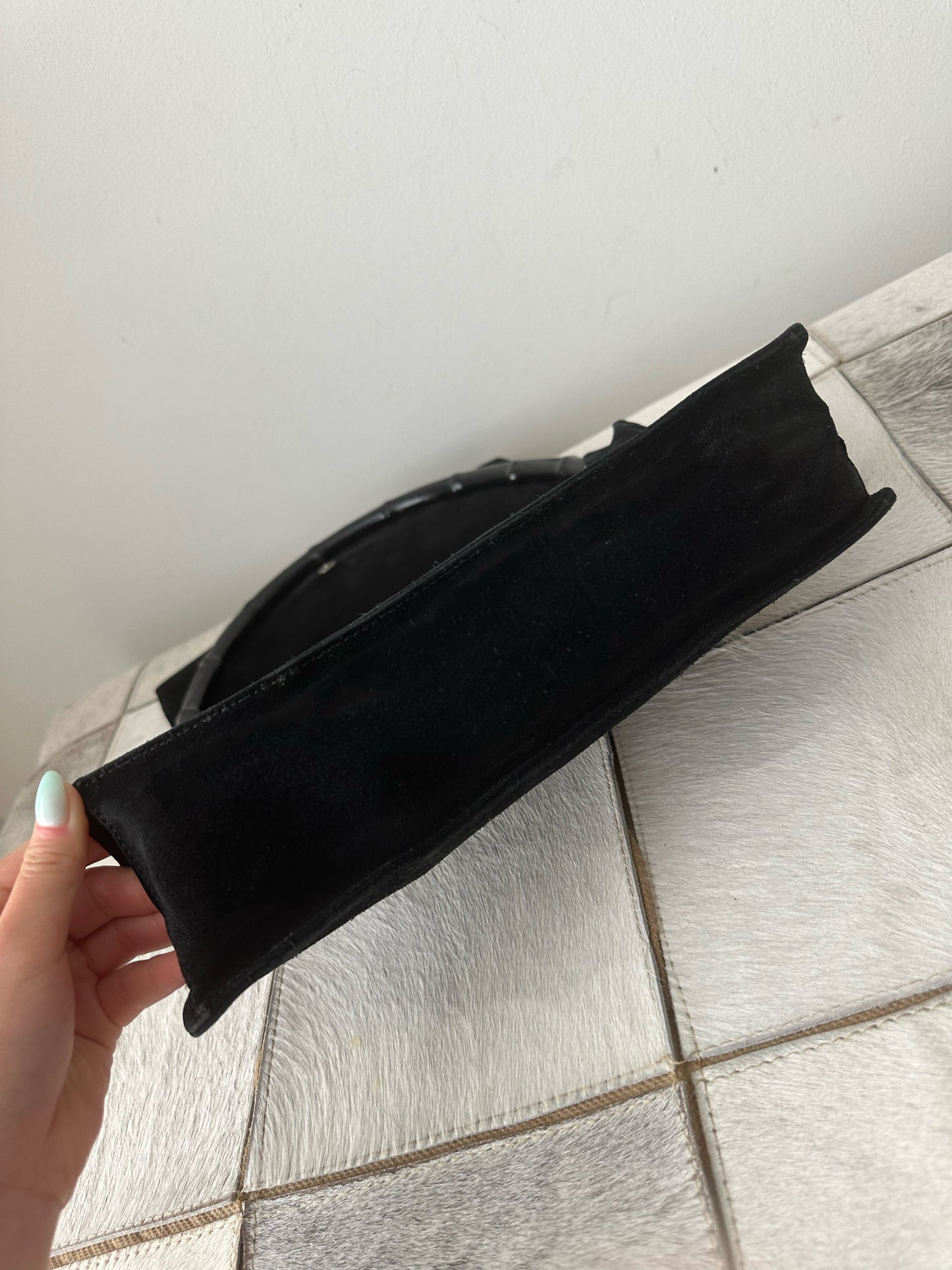 Gucci Black Suede Bamboo Handle Bag