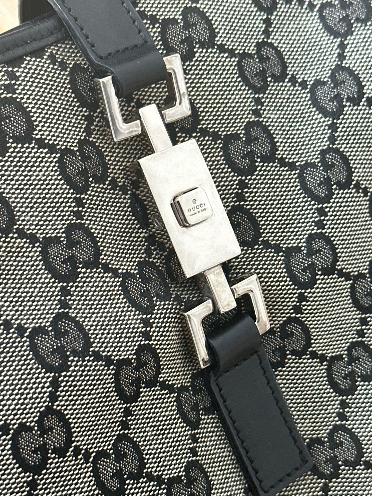 Gucci Black Monogram Jackie O Shoulder Bag