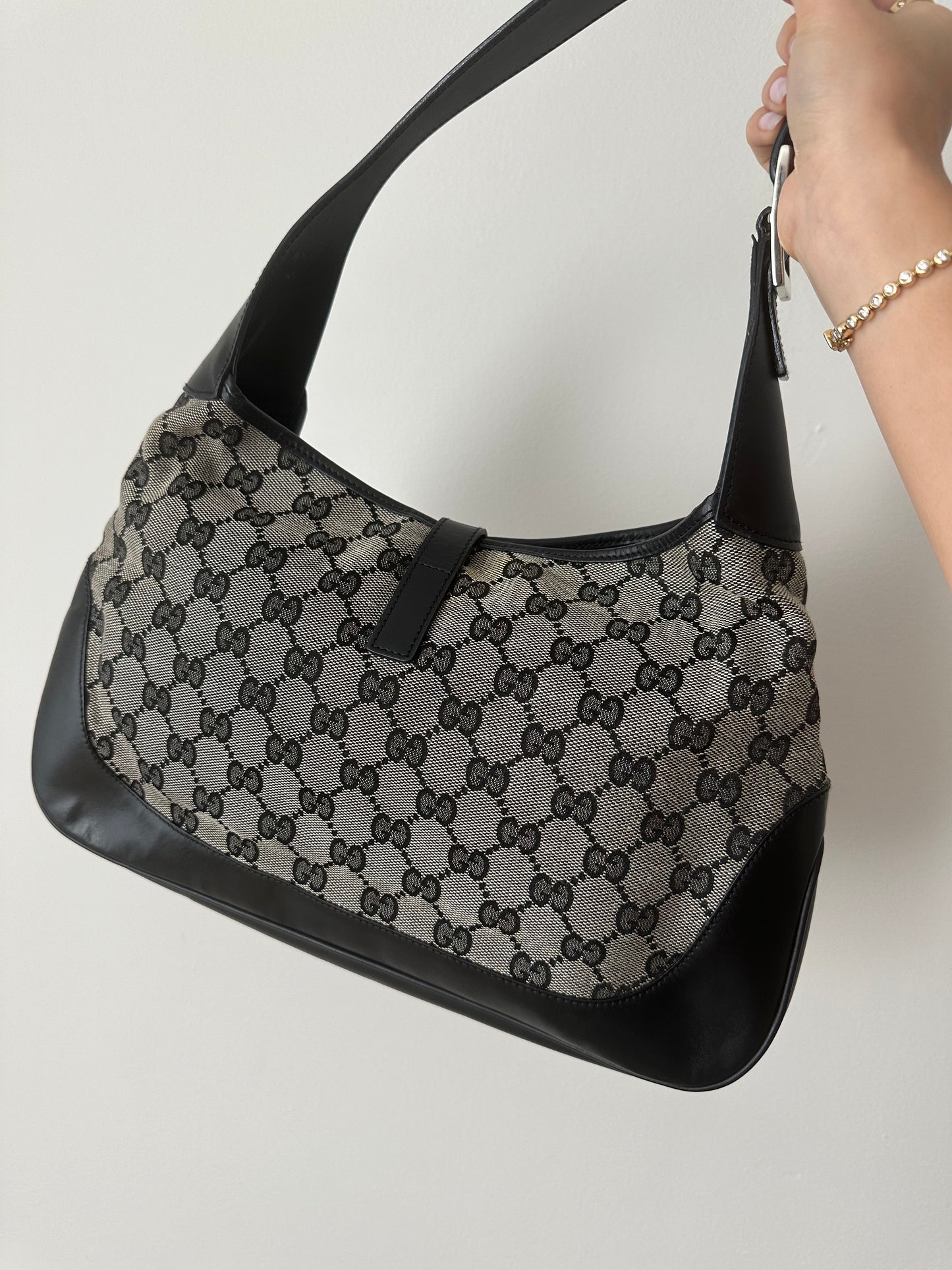 Gucci Black Monogram Jackie O Shoulder Bag