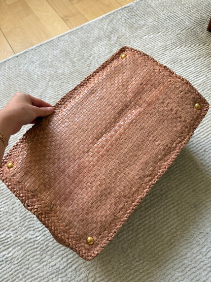 RARE Prada Madras Leather Woven Canapa Tote