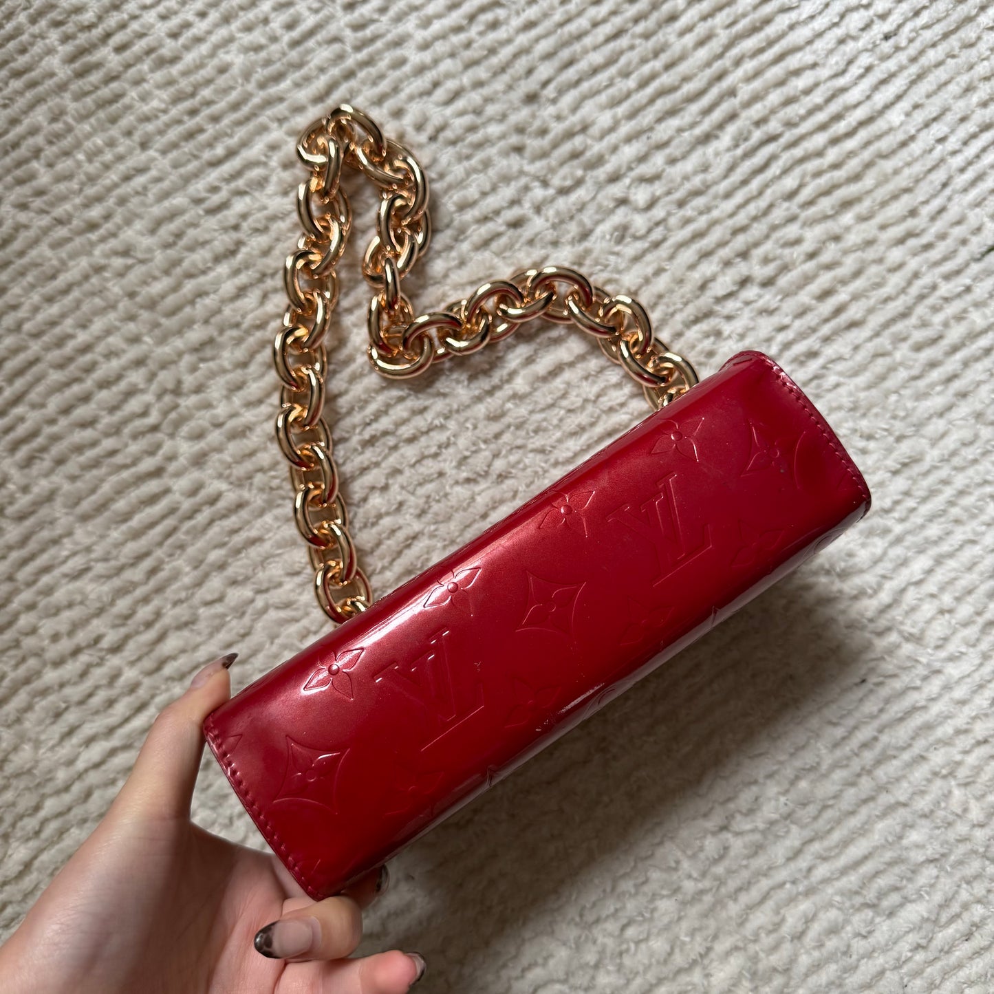 Louis Vuitton Red Vernis Gold Chain Pochette