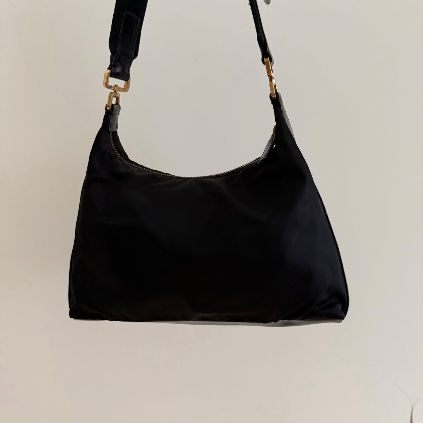 RARE Prada Back Gold Nylon Leather Buckle Shoulder Bag