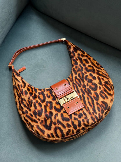 RARE Christian Dior Cheetah Ponyhair Street Chic Large Croissant Shoulder Bag