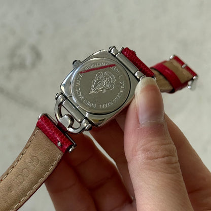Gucci Red Leather Silver Square Watch