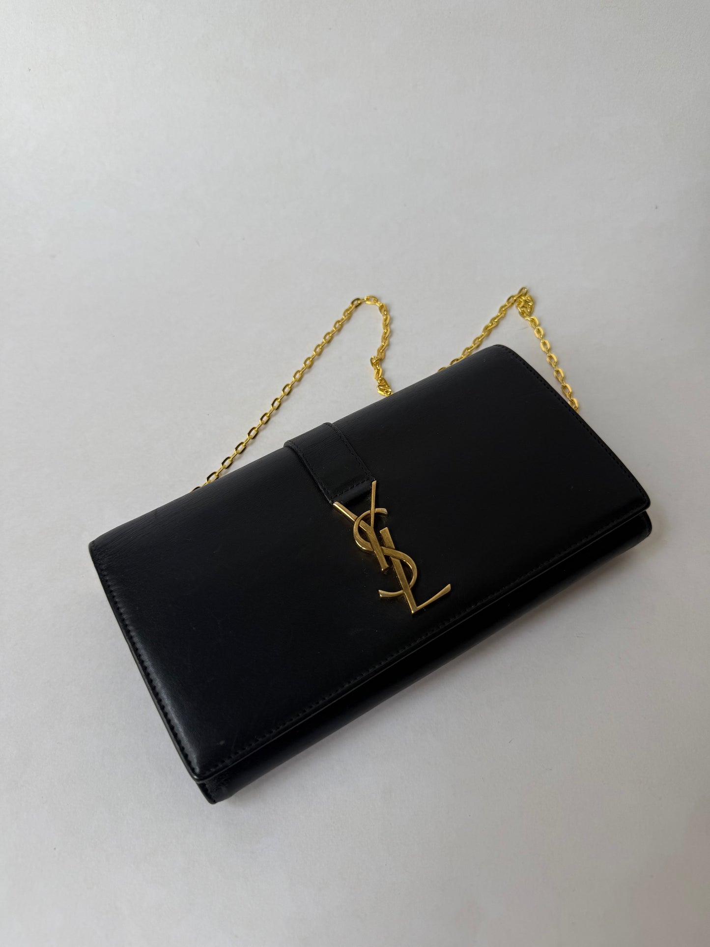 YSL Black & Gold Kate Wallet On Chain w/ Box